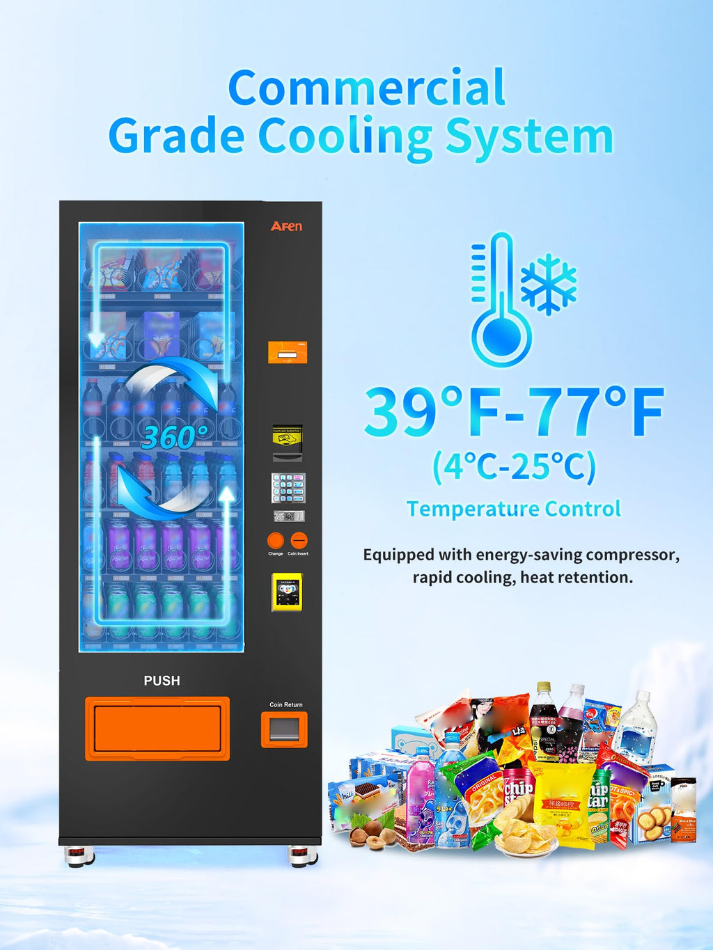 AFEN Commercial Vending Machine, 36 Slot Snack and Drink Combo Vending Machine Refrigerated Smart Mini Vending Machine for Business, Mobile Management, with Card Reader Only