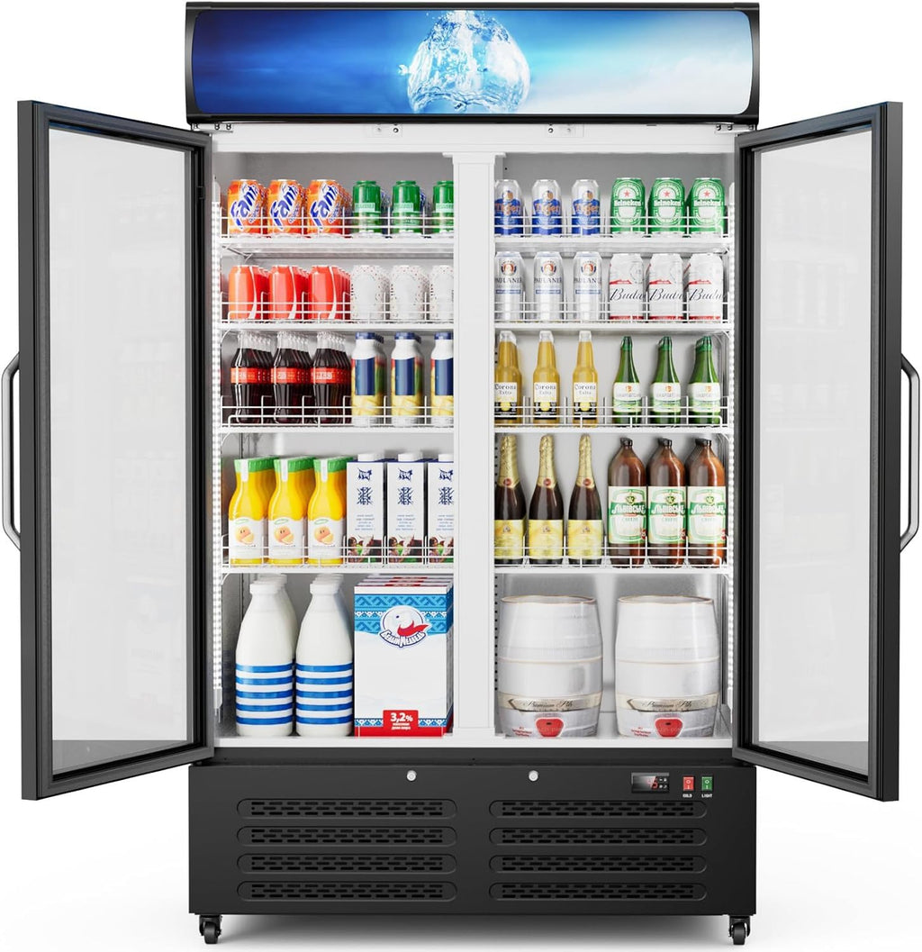 ETL & DOE Certified Commercial Beverage Refrigerator 14.8 Cu Ft, Commercial Display Fridge with Glass Door, Upright Merchandiser Refrigerator Cooler with Front LED Light for Stores, Restaurant, Office