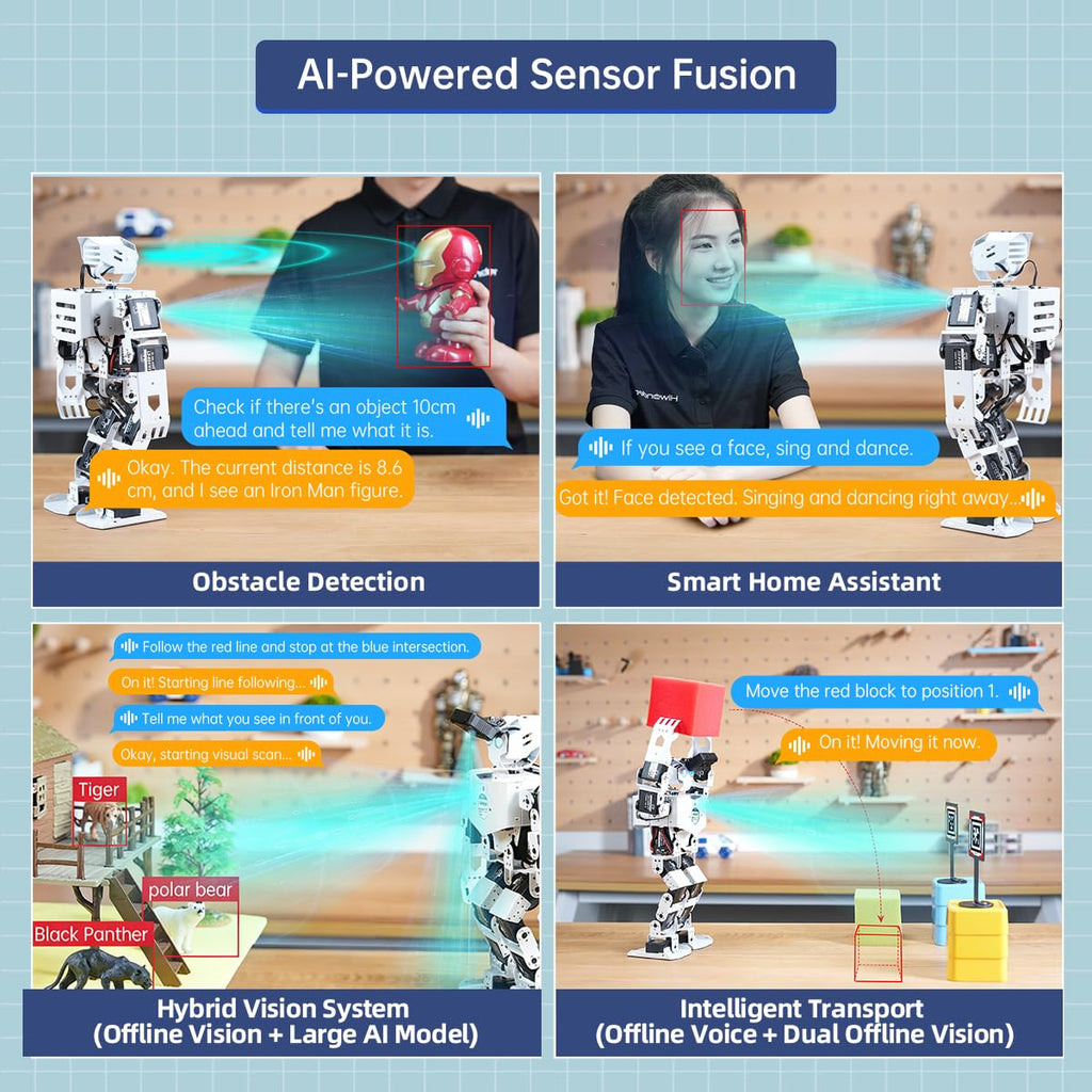 AI Vision & Voice Interaction Robot for Arduino Scratch Python Programming 17DOF Humanoid Robot Large AI Model STEM Project Education Voice Command Walking Dancing Self-Stand Up, Tonybot Standard kit