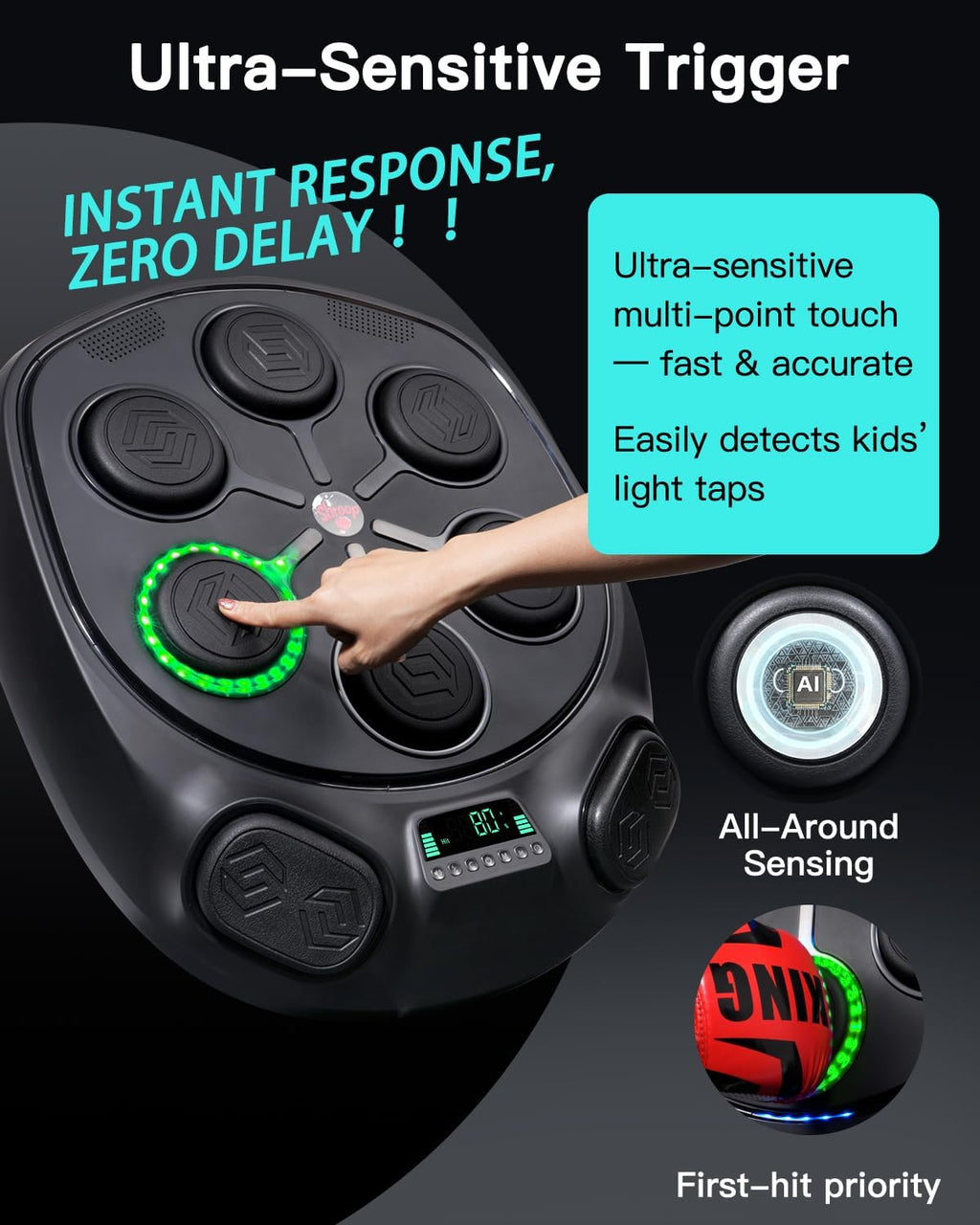shroop Music Boxing Machine for Adults & Kids — Wall-Mounted Interactive Bluetooth Punch Trainer, High-Sensitivity, Rhythm Adaptation, 6/8 Targets, Ideal for Home, Office, and Gym Use