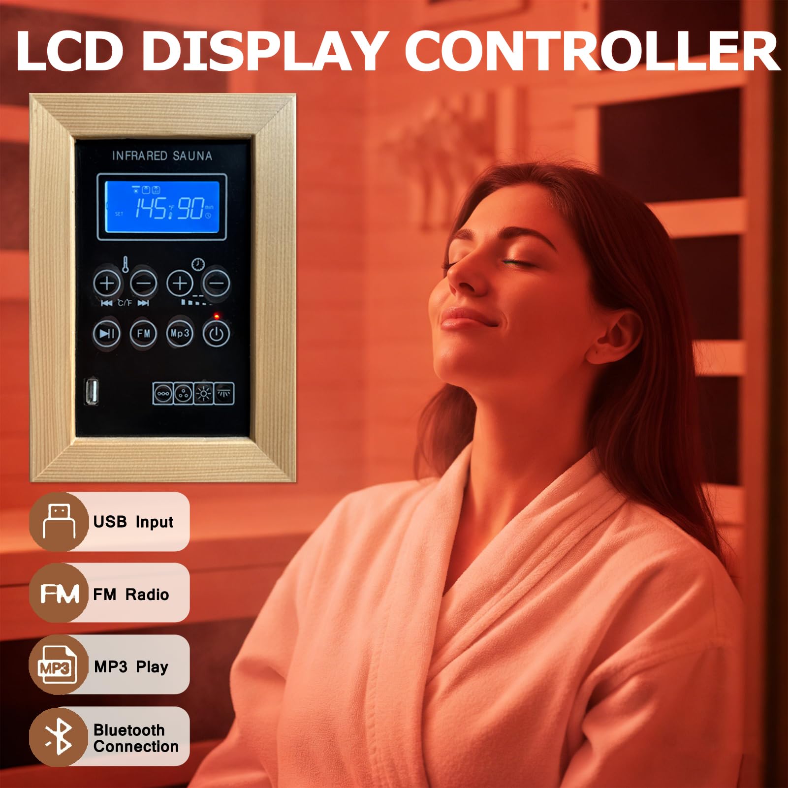 1350W Far Infrared Home Sauna, Energy-Efficient Fast-Heating Indoor Sauna Room with Bluetooth & 7-Color Therapy, Canadian Hemlock Wood, Modular Design - Ideal for Home Gym, Family Relaxation