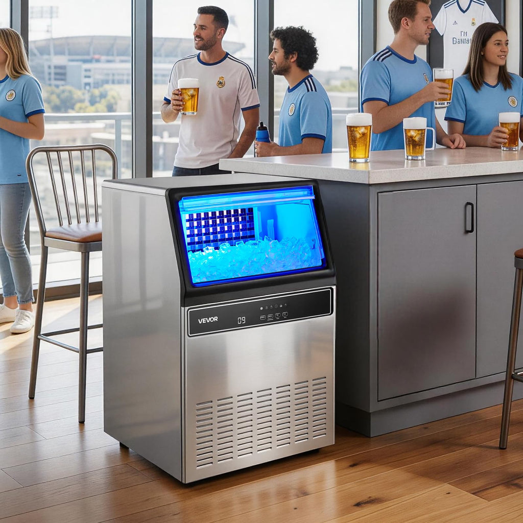 VEVOR Commercial Ice Maker Machine, 100 lbs/24h with 30-35 lbs Storage, Bullet Ice,Built-in/Freestanding/Under Counter, Stainless Steel Ice Maker with LED Display for Home Bar Restaurant