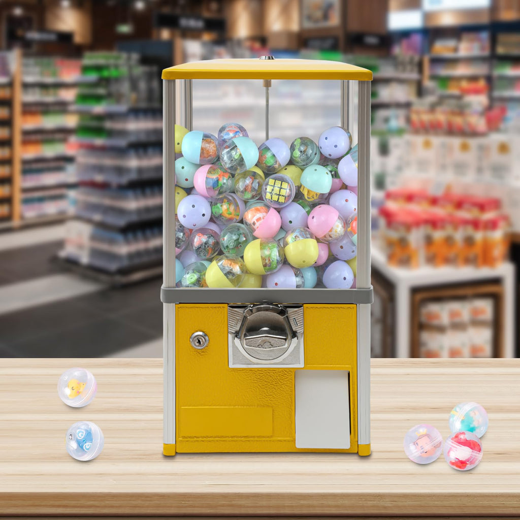 25 Cents Coin Operated Vending Machine, Capsule Vending Machine for Kids, Commercial Toy Vendor with Key Lock, Bubble Gum Ball Dispenser for Arcades Retail Stores, 1.77-1.97in Toys (Green)