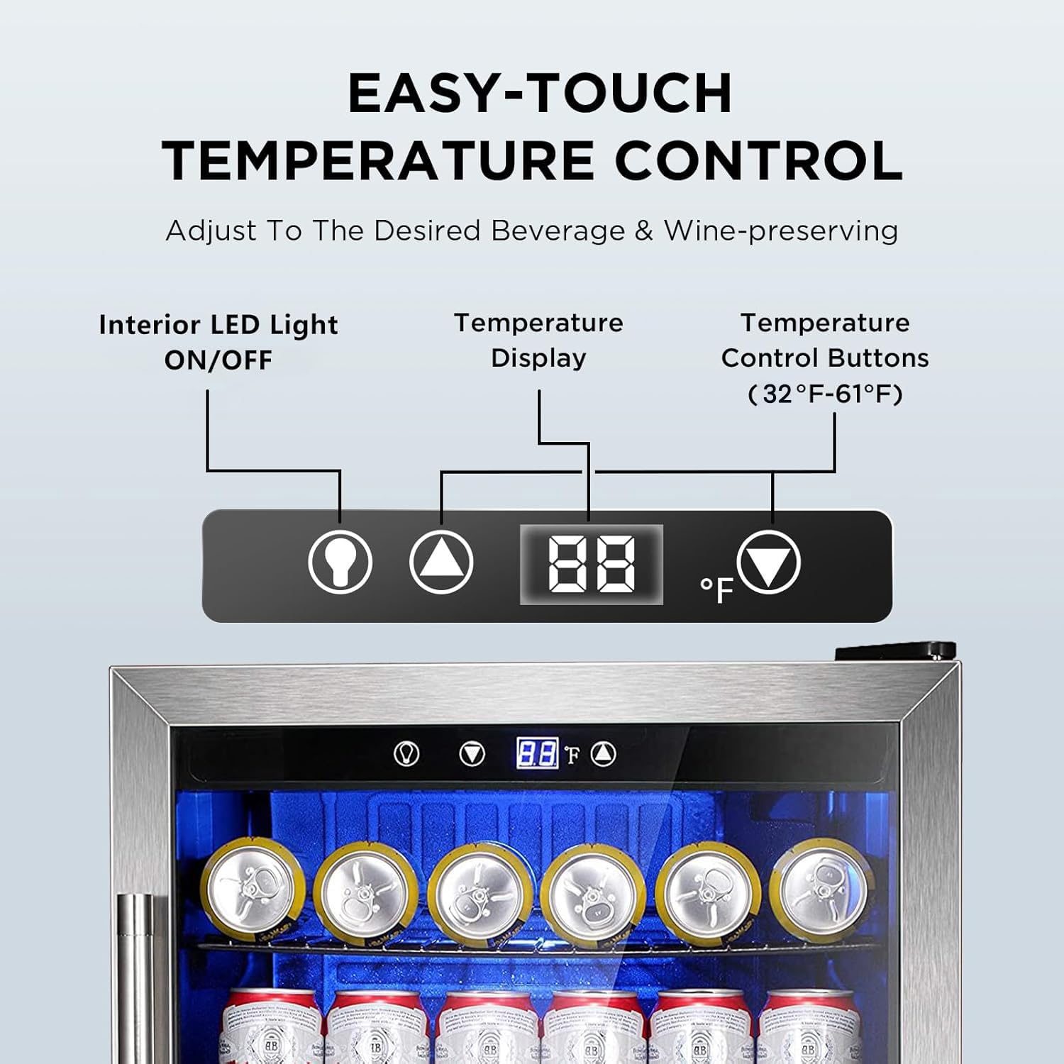 Electactic 50 Cans Beverage Refrigerator Cooler, 1.3 Cu.ft Mini Fridge Countertop Drink Cooler with Glass Door for Beer, Soda,Wine, Adjustable Digital Temperature Control for Home Dorm Bar, Black