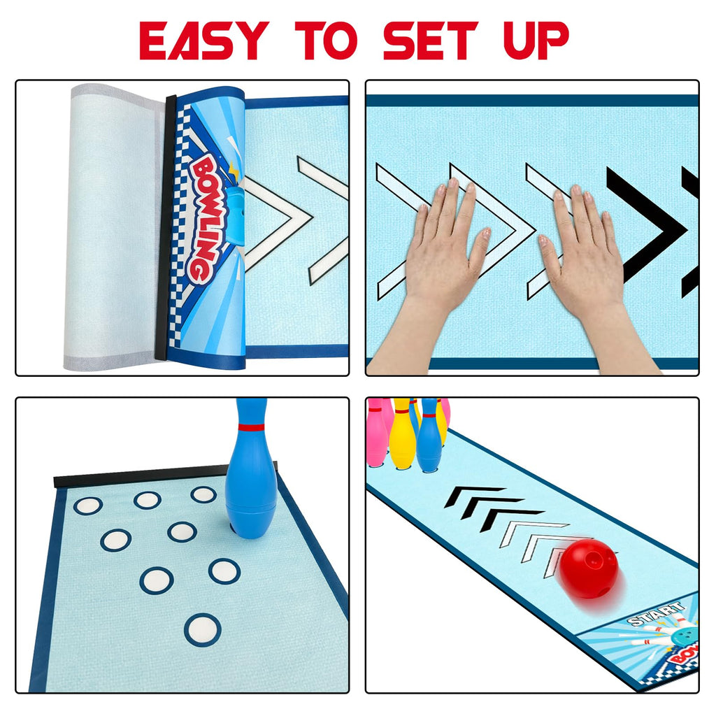 Mini Bowling Set Indoor Outdoor Indoor Bowling Set with Guide Arrow Mat Gold and Silver Medal Backpack Dispensing Suitable for Family Friends Family Party Entertainment