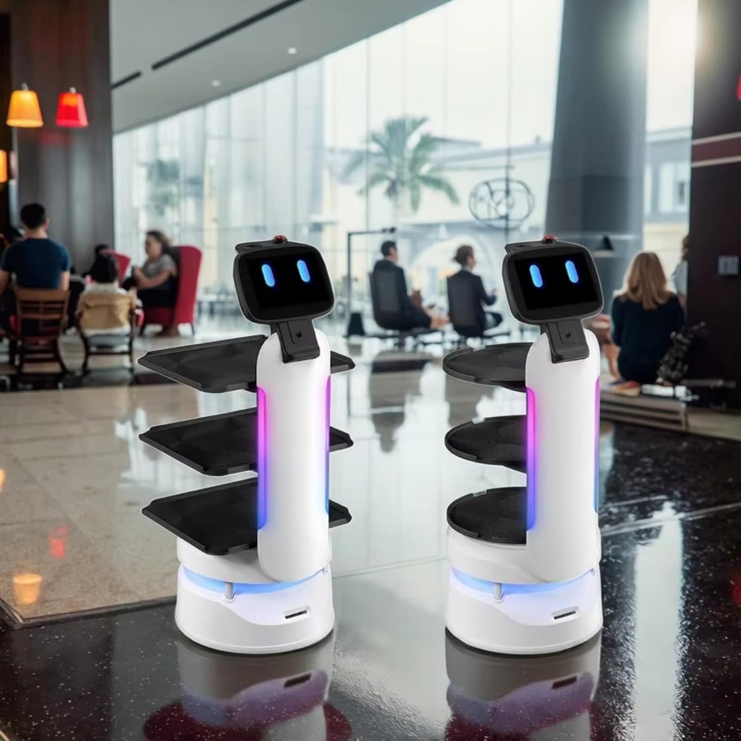 Humanized Delivery Robot with Smart Table Locator System, Shock-Absorbing Structure & Precise Speed, Multi-Table Service Robot for Restaurant Hotel, Auto Charge & Long Working Time