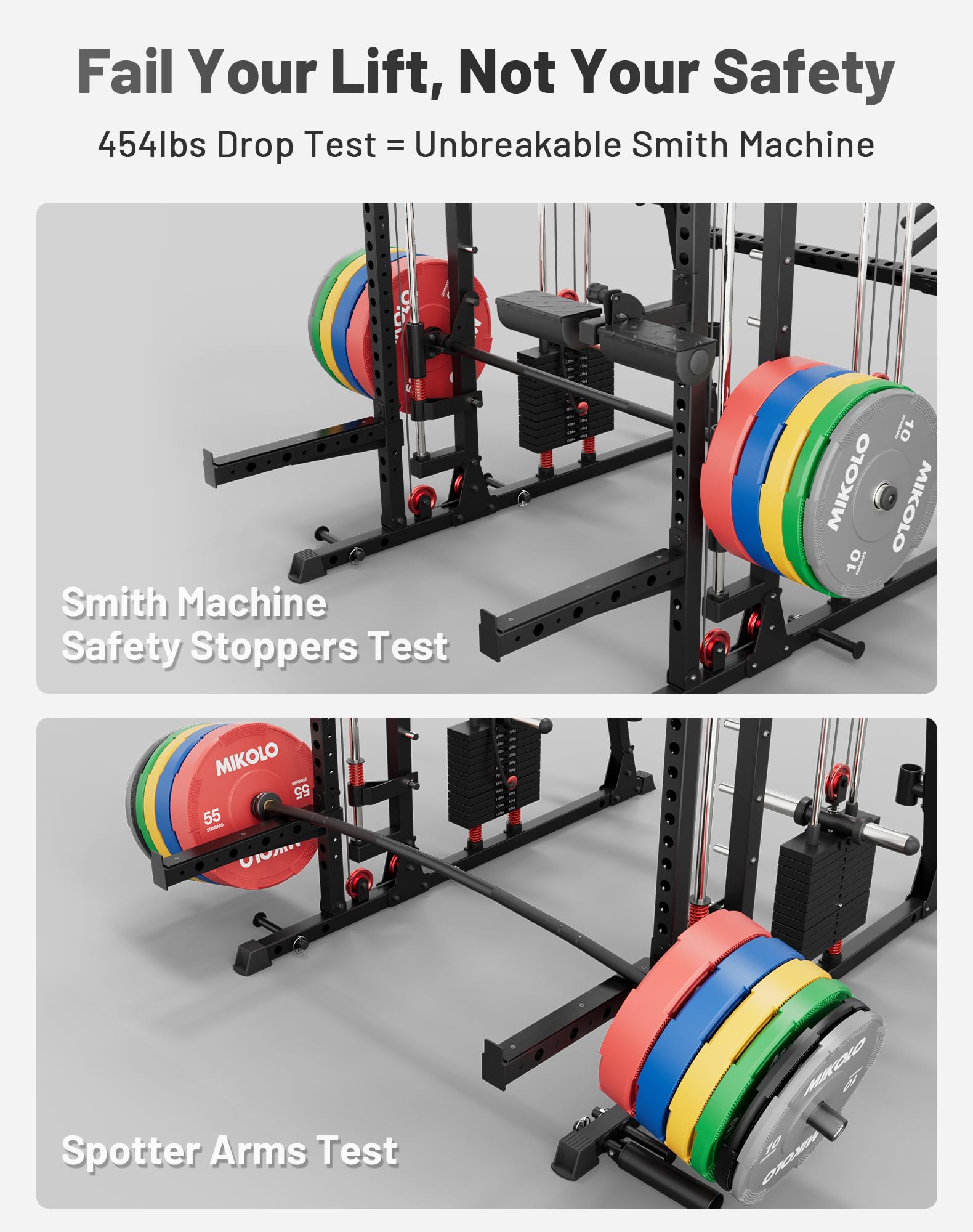 Mikolo M4 2.0 Smith Machine, 2200lbs Squat Rack with LAT-Pull Down System & Cable Crossover Machine, Training Equipment with Leg Hold-Down Attachment