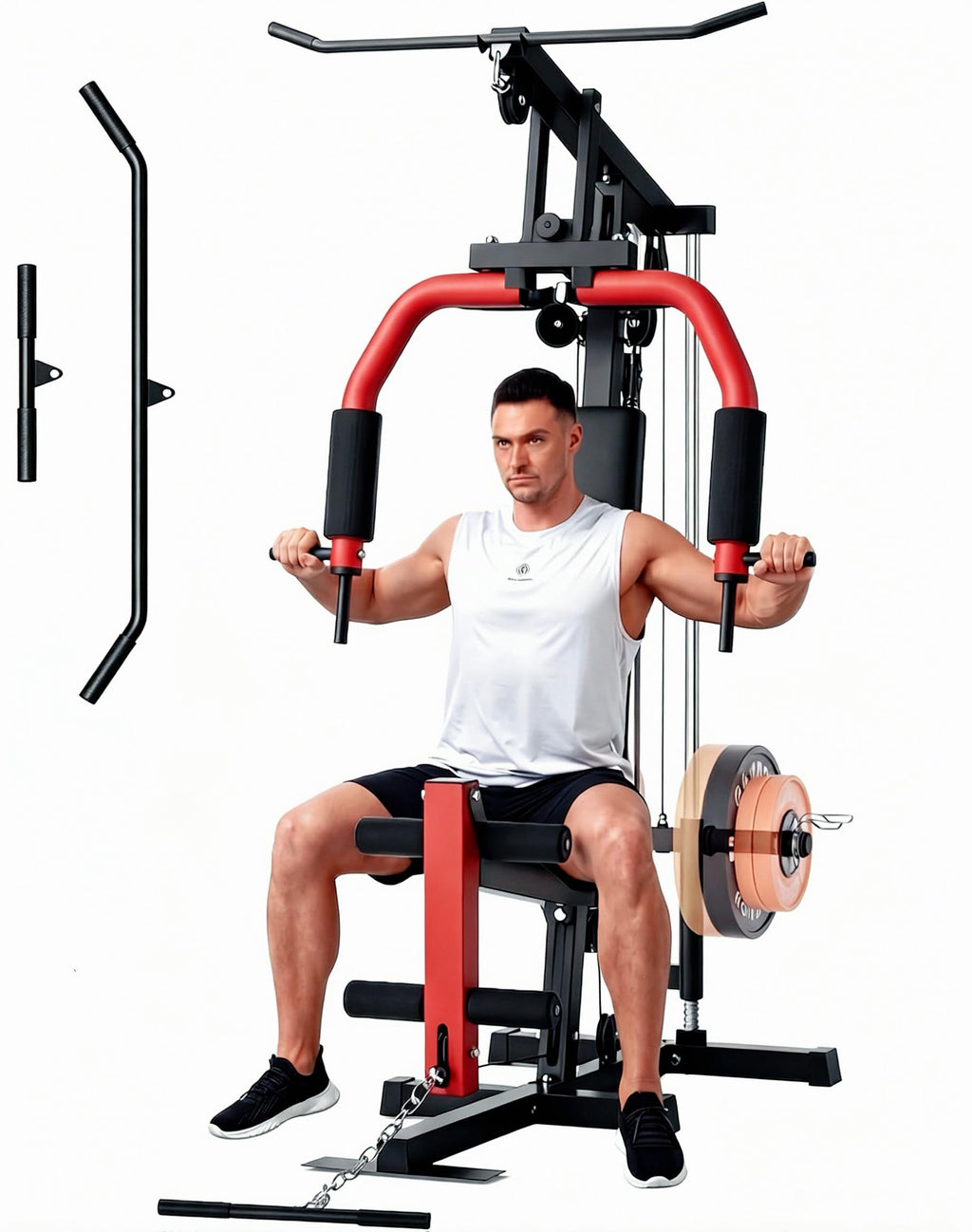 5-in-1 Multifunctional Home Gym Equipment, Full Body Training Machine with LAT Pulldown, Chest Press, Leg Extension, Seated Row,300LB Weight Capacity, Fits 1&2 Inch Weight Plates (Not Included)