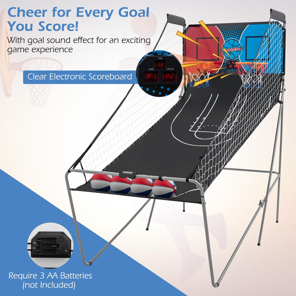 Goplus Foldable Dual Shot Basketball Arcade Game, Electronic Basketball Hoop w/LCD Scoreboard, 8 Game Modes, 4 Balls, Indoor Outdoor Basketball Game Machine for Adults (Green)
