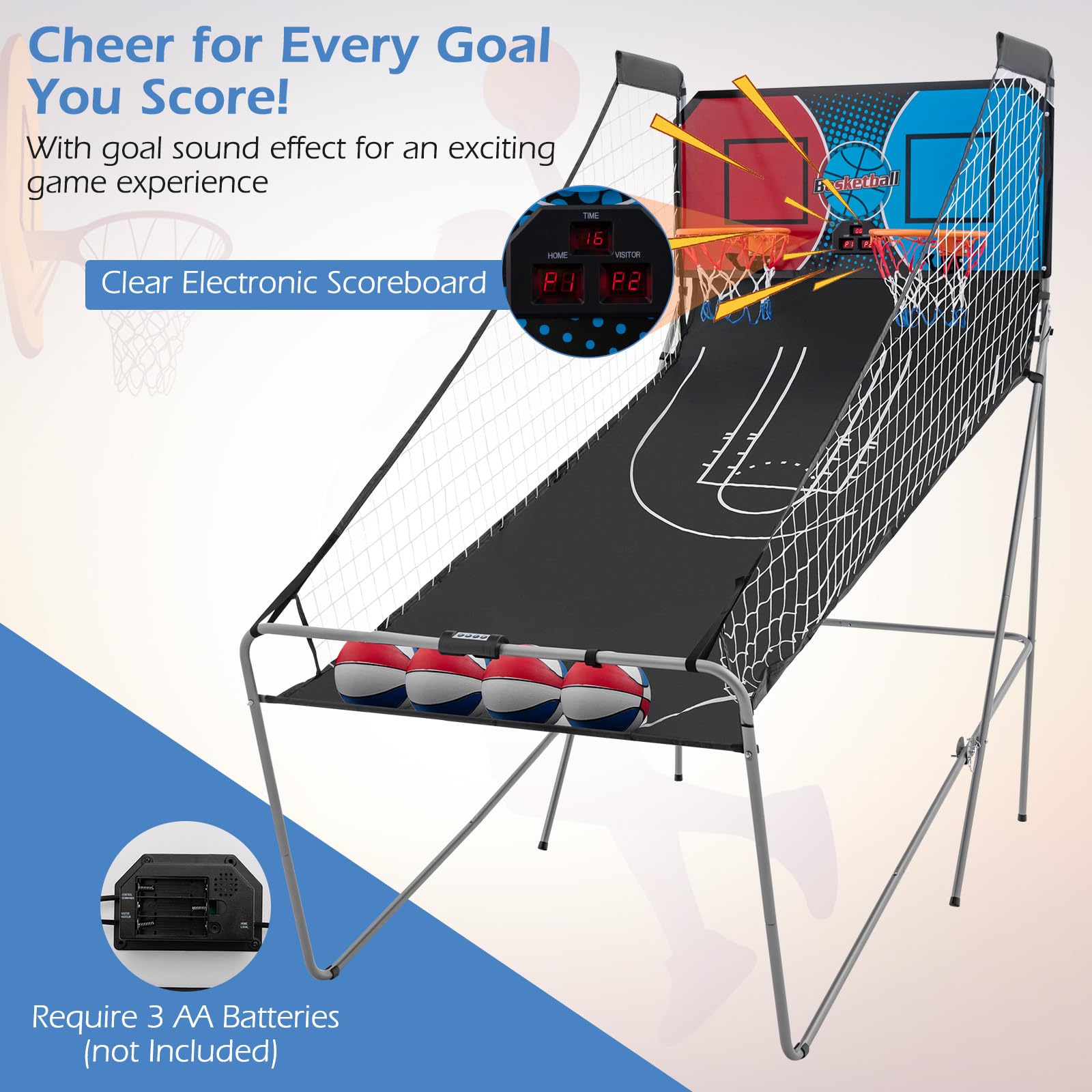 Goplus Foldable Dual Shot Basketball Arcade Game, Electronic Basketball Hoop w/LCD Scoreboard, 8 Game Modes, 4 Balls, Indoor Outdoor Basketball Game Machine for Adults (Green)