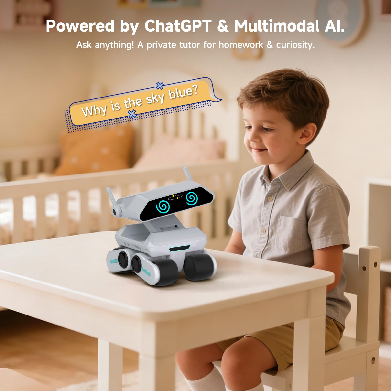 AI Robot for Kids, ChatGPT Powered Interactive Smart Companion, STEAM Educational Programmable Toy with Visual Recognition & Emotion-Aware, Personalized AI Friend for Teens Yonbo