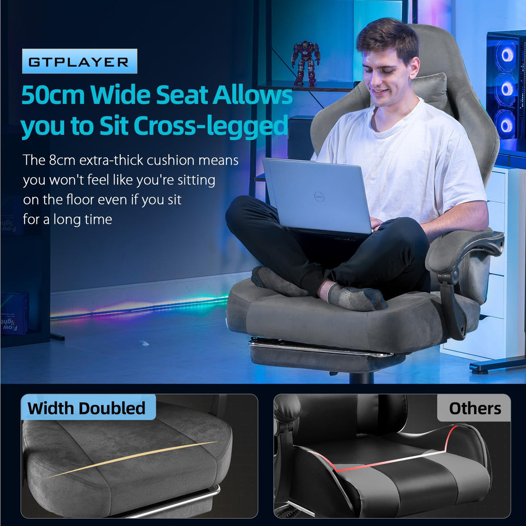 GTPLAYER Gaming Chair with Pocket Spring Cushion, Big and Tall Gamings Chairs 350LBS High Back Computer Chair with Footrest for Adults Lumbar Support Swivel Game Chair for Office,Leather Black-Massage