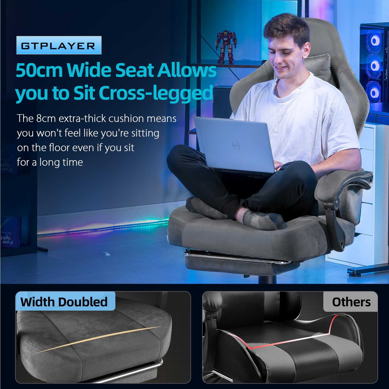 GTPLAYER Gaming Chair with Pocket Spring Cushion, Big and Tall Gamings Chairs 350LBS High Back Computer Chair with Footrest for Adults Lumbar Support Swivel Game Chair for Office,Leather Black-Massage