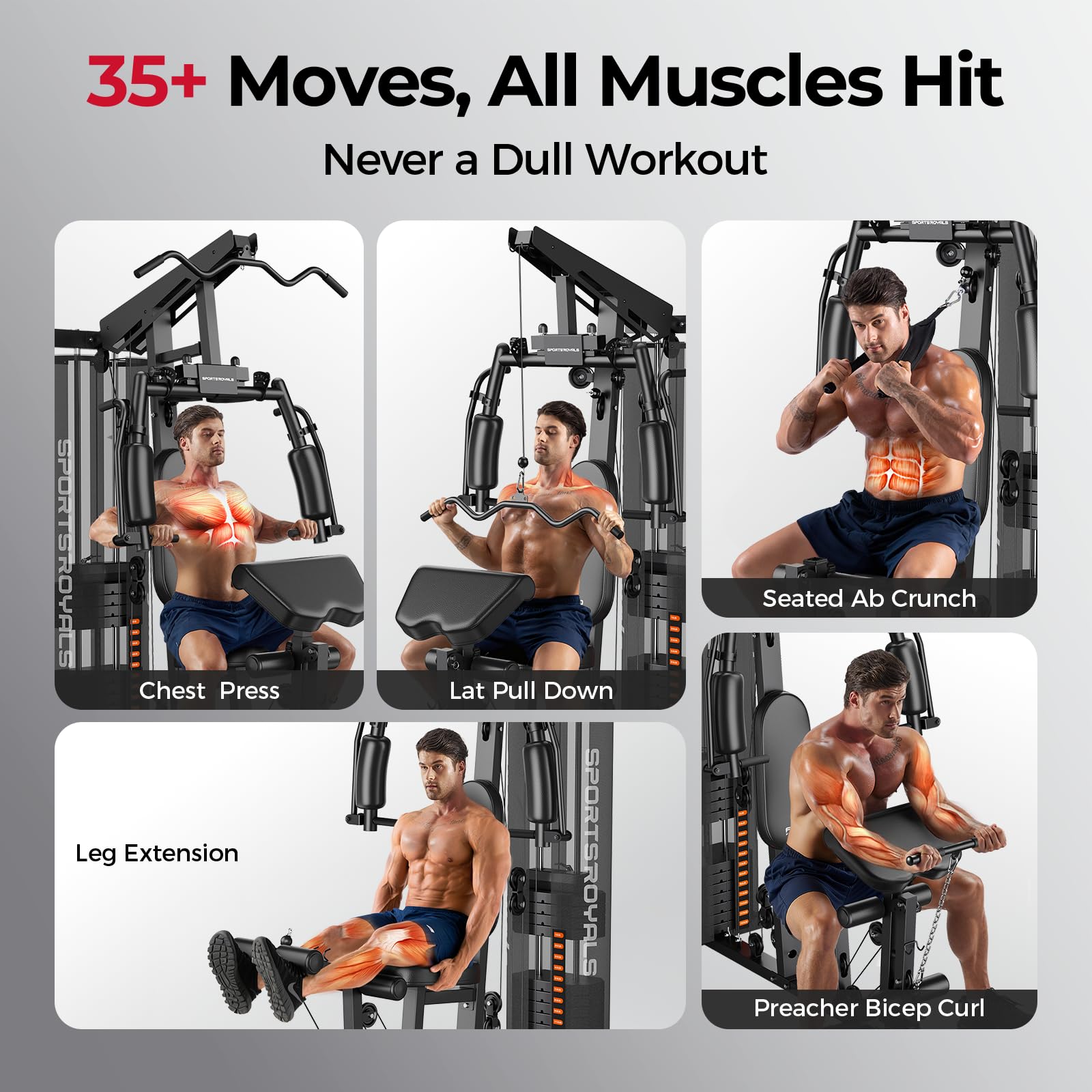 Sportsroyals Home Gym, Multifunctional Workout Station with Leg Press, 150LBS Weight Stack Full Body Workout Equipment for Home Exercise Fitness Strength Training