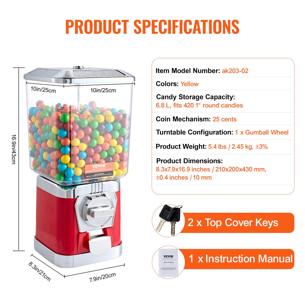 VEVOR Vending Machine, Classic Gumball Bank, Huge Load Capacity Candy Gumball Machine, Mini Vending Machines, Gumball Dispenser Machine for Kids, Perfect for