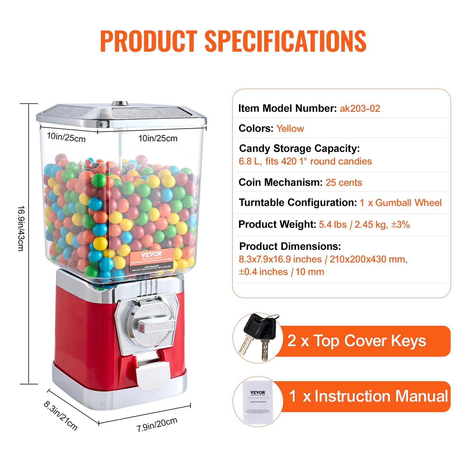 VEVOR Vending Machine, Classic Gumball Bank, Huge Load Capacity Candy Gumball Machine, Mini Vending Machines, Gumball Dispenser Machine for Kids, Perfect for