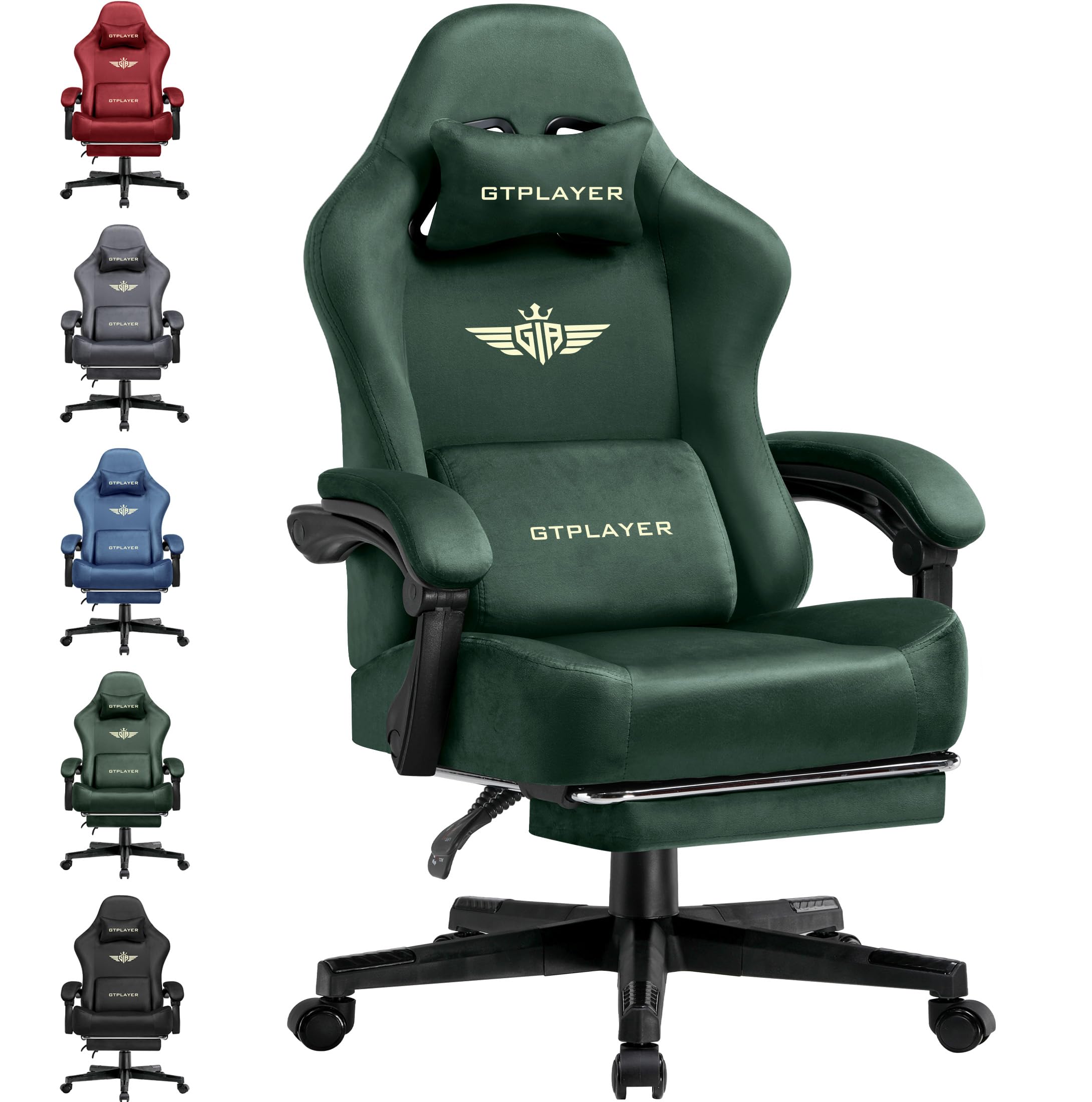 GTPLAYER Gaming Chair with Pocket Spring Cushion, Big and Tall Gamings Chairs 350LBS High Back Computer Chair with Footrest for Adults Lumbar Support Swivel Game Chair for Office,Leather Black-Massage
