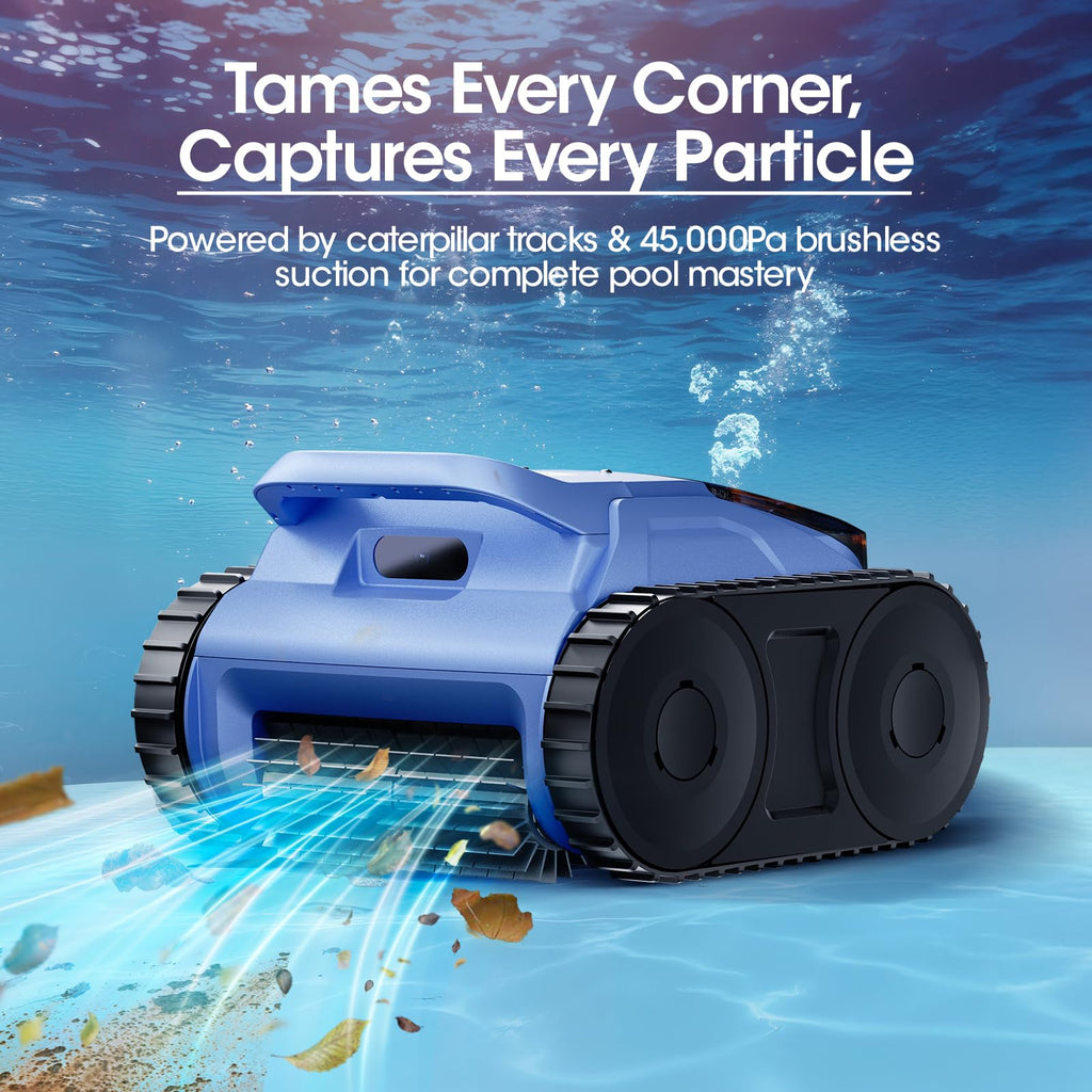 Cordless Robotic Pool Vacuum, Pool Cleaner with Track Drive & Sonar Navigation, 180W Brushless Motor, Wall & Waterline Climbing, 150-Min Runtime, for Inground & Above-Ground Pools up to 2150 Sq. Ft.