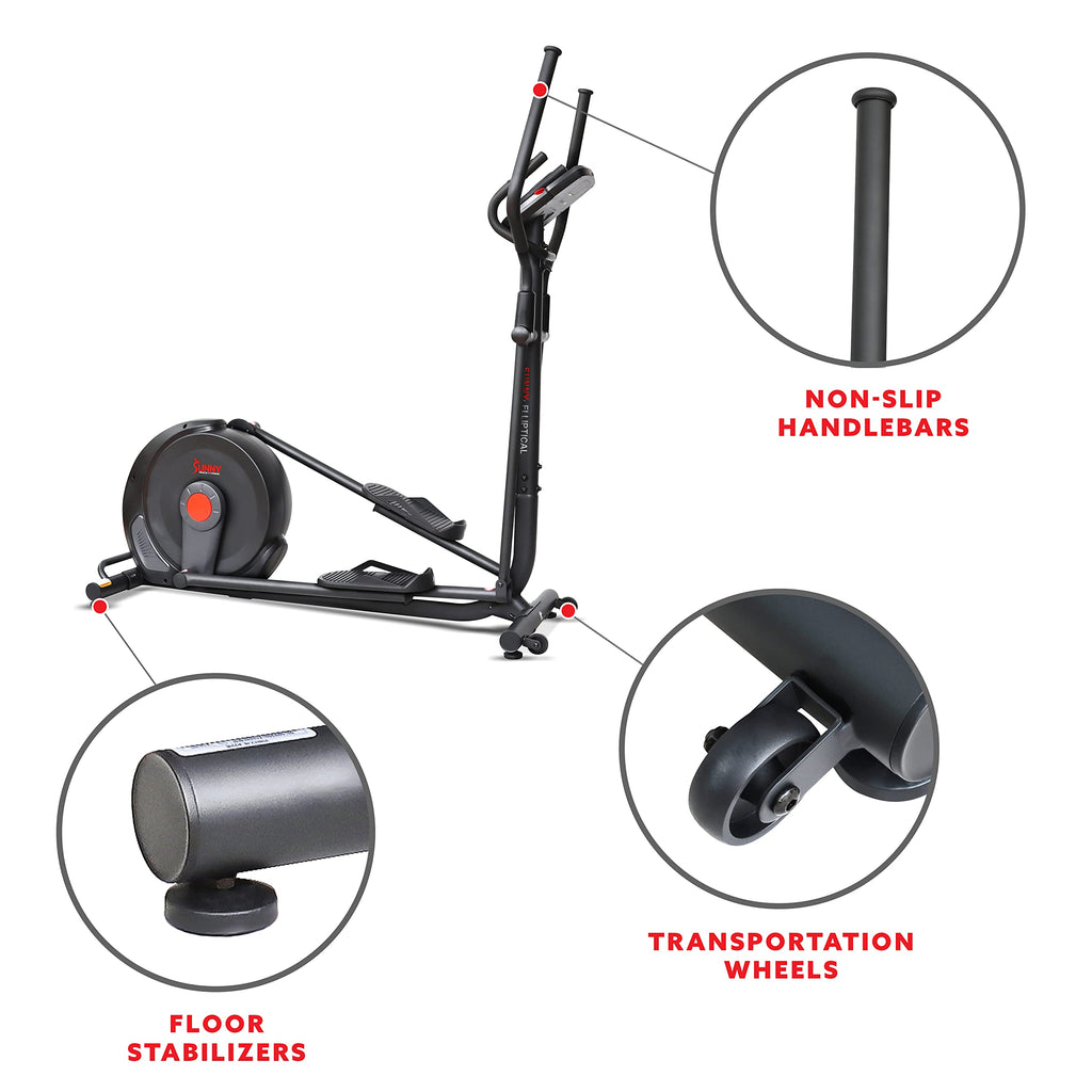 Sunny Health & Fitness Smart 17" Stride Elliptical Machine Trainer with Built-in Pulse Sensor and 16-Level Tension for Home Exercises with SunnyFit App Bluetooth Access