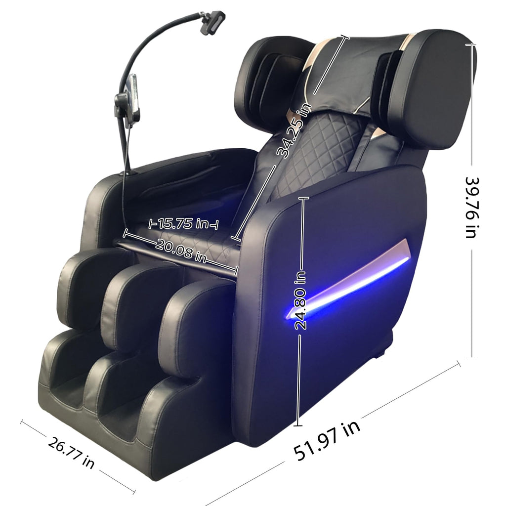KEIKI Massage Chair Recliner with Zero Gravity, Full Body Air Pressure, Heated Back & Leg, Foot & Calf Massage, Bluetooth Audio, PU Leather, Adjustable Recliner for Home & Office Relaxation, Black