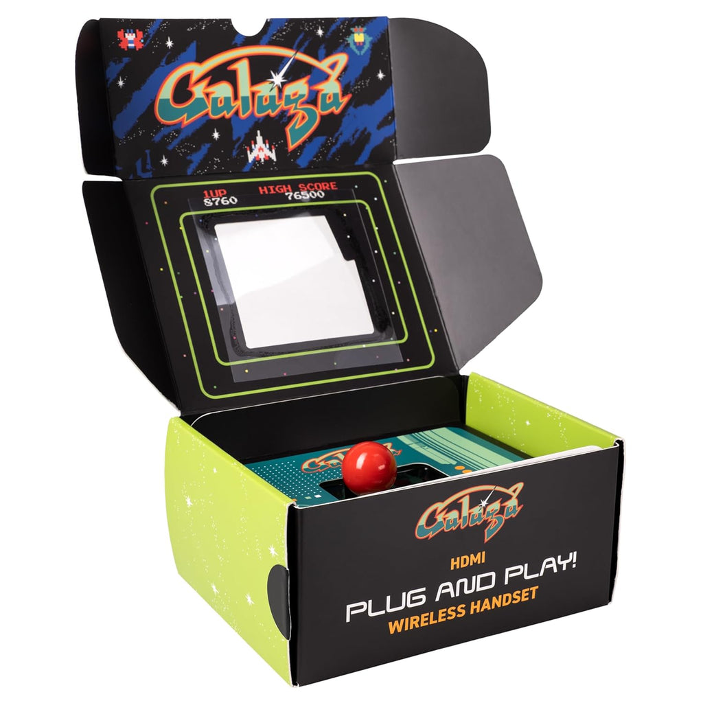 Galaga Plug & Play HDMI Arcade Console with TV Stick & Wireless Joystick – Classic Galaga Game On Your TV, Nostalgic Retro Gaming, Easy Setup, Ideal Gift for Gamers & Collectors.