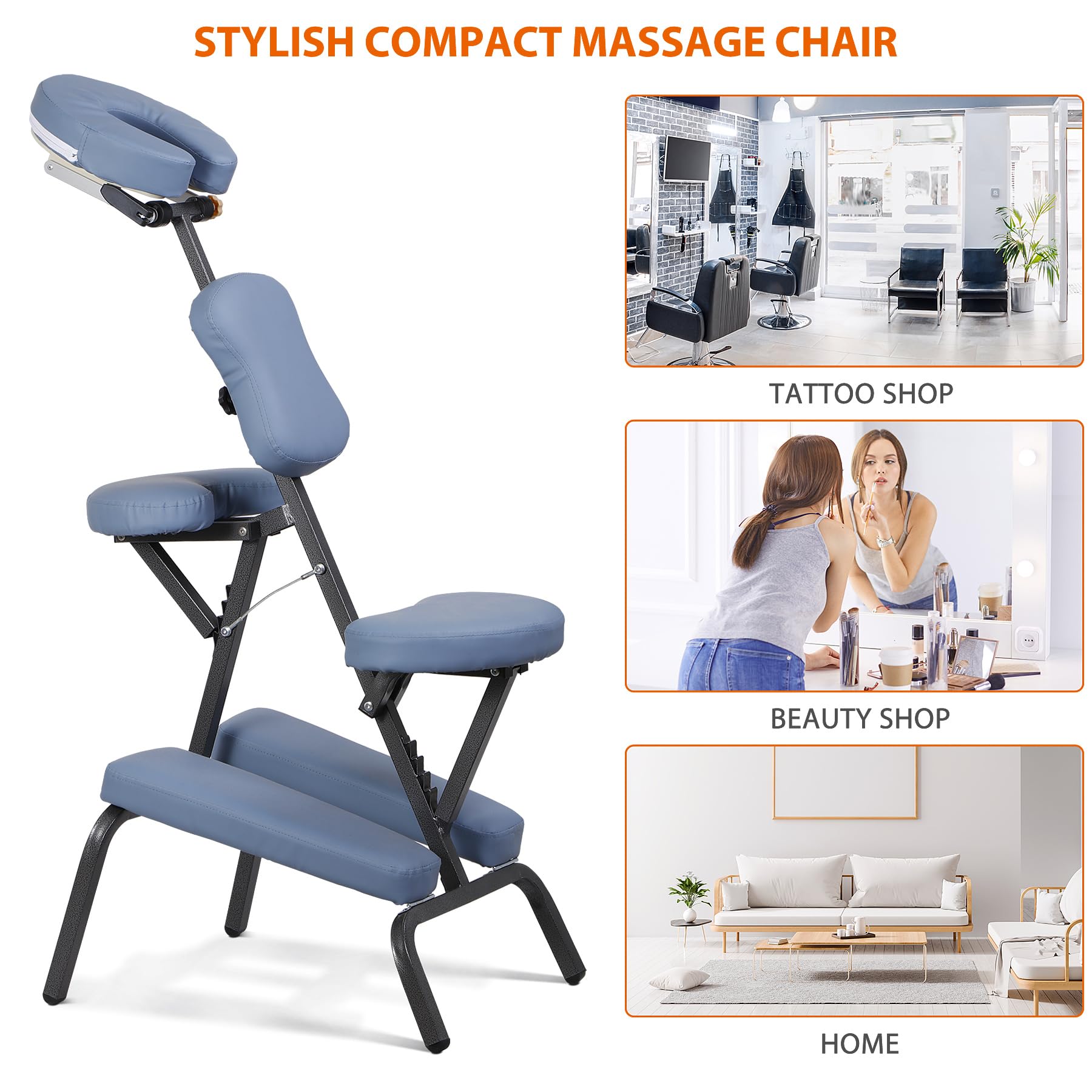 Nova Microdermabrasion Portable Massage Chair Foldable Tattoo Therapy Chair 4 Inches Thickness Sponge Face Cradle Spa Salon Massage Chair (Black)