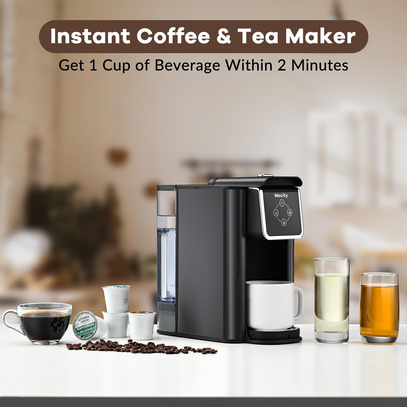 Mecity Pink Coffee Maker 3-in-1 Single Serve Coffee Machine, For Flat Bottom Coffee Capsule, Ground Coffee, 6 to 10 Ounce Cup, Removable 50 Oz Water Reservoir, 120V 1150W