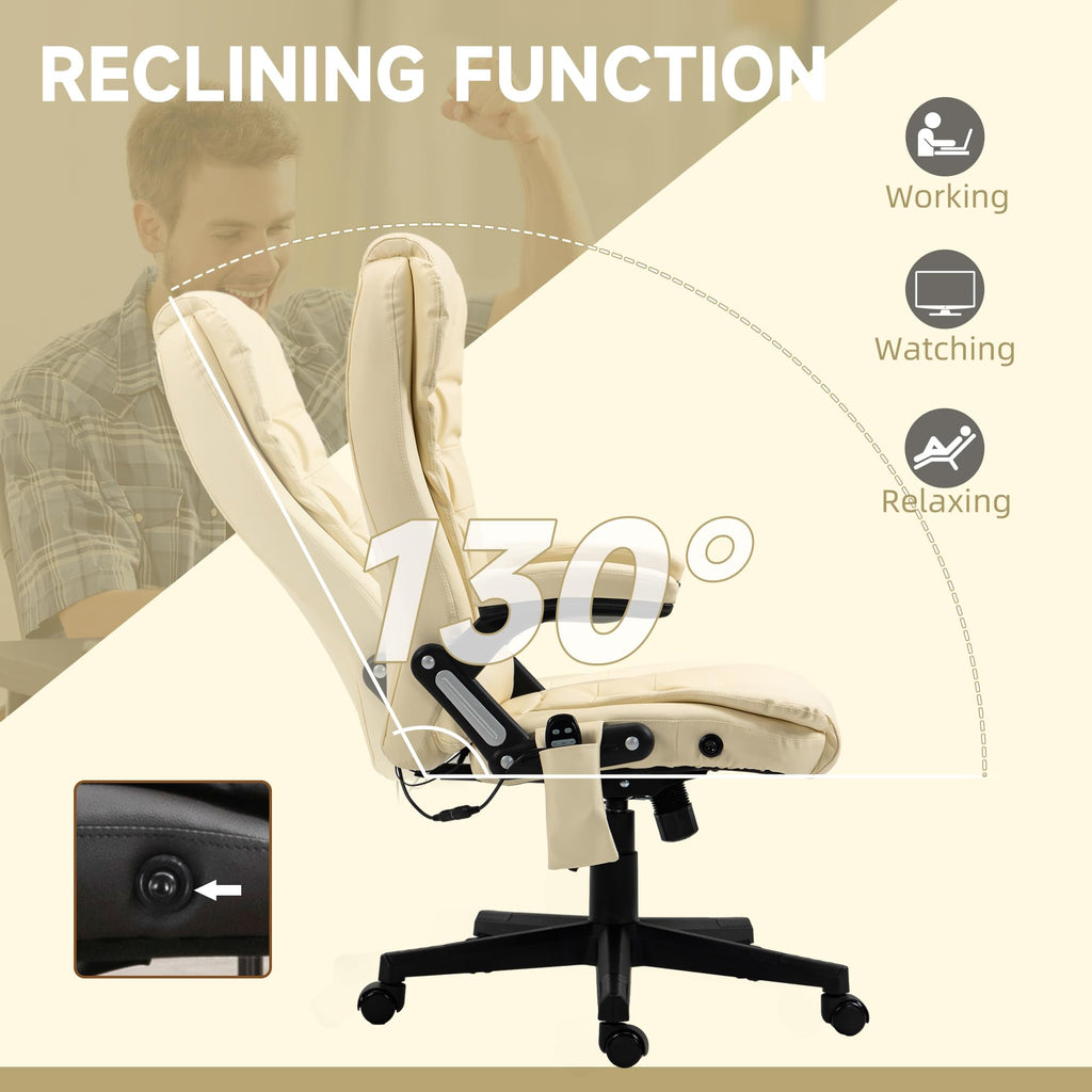 HOMCOM High Back Vibration Massage Office Chair with 6 Vibration Points, Heated Reclining PU Leather Computer Chair with Armrest and Remote, Brown