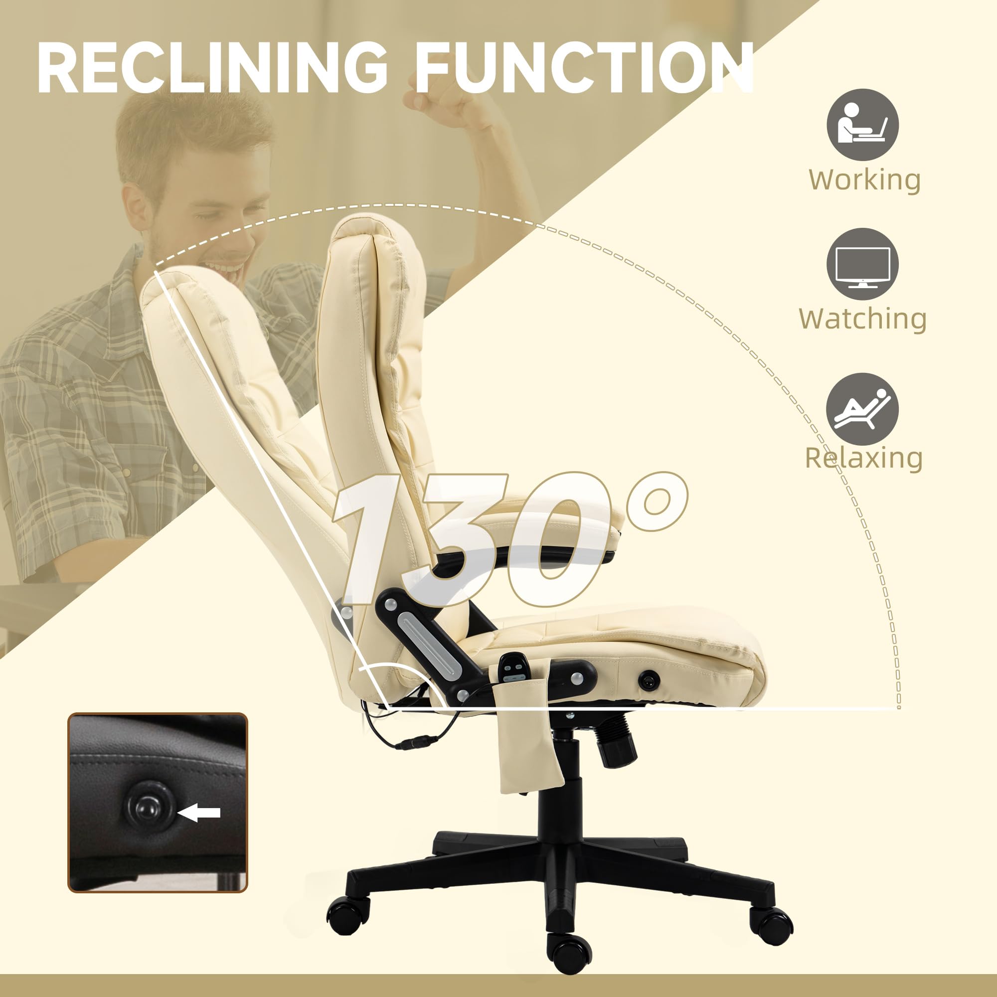 HOMCOM High Back Vibration Massage Office Chair with 6 Vibration Points, Heated Reclining PU Leather Computer Chair with Armrest and Remote, Brown