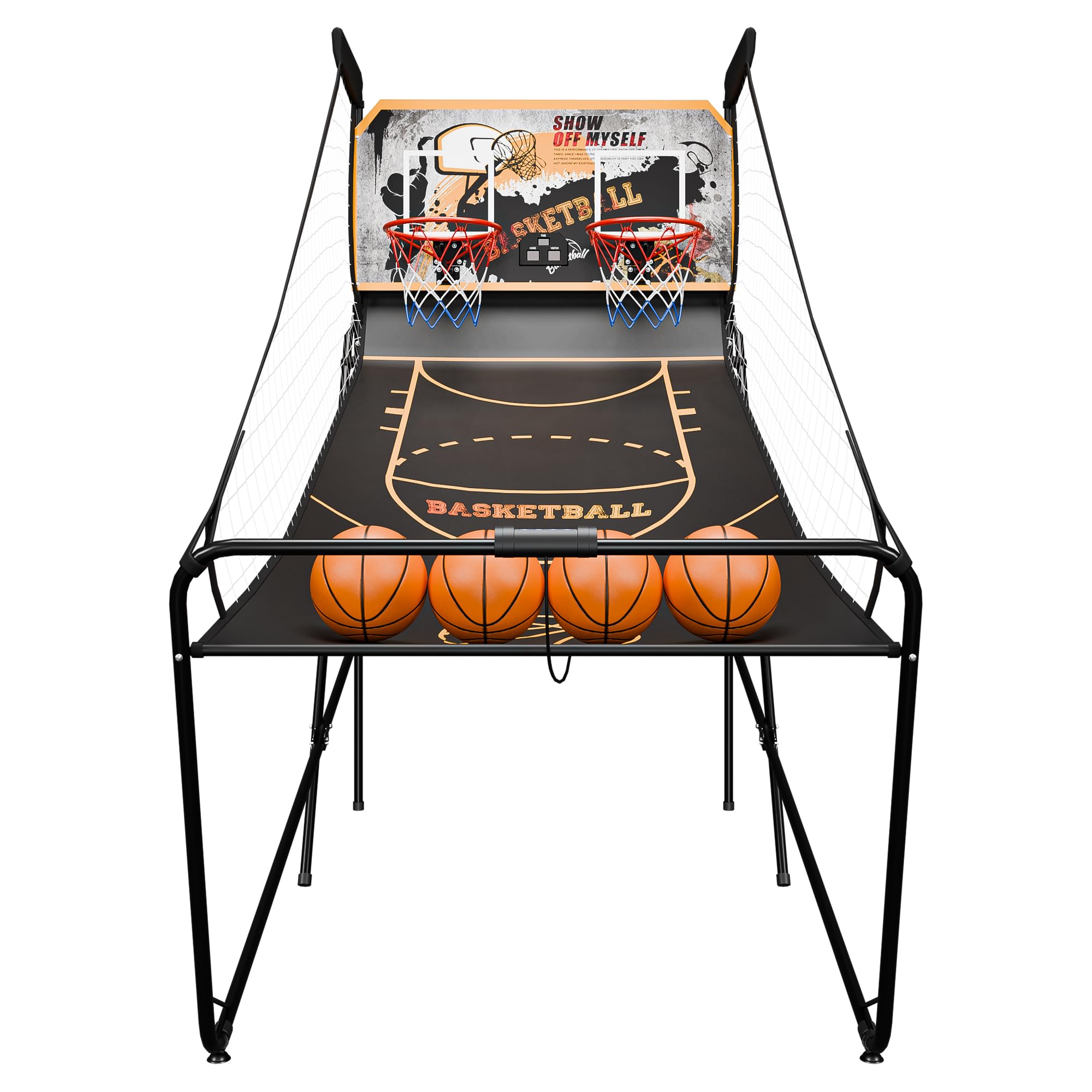JupiterForce Foldable Indoor Basketball Arcade Game, Electronic Dual Shot Basketball Hoop Arcade Game Machine with 4 Balls and LED Scoring for 2 Players Home Play, Adults