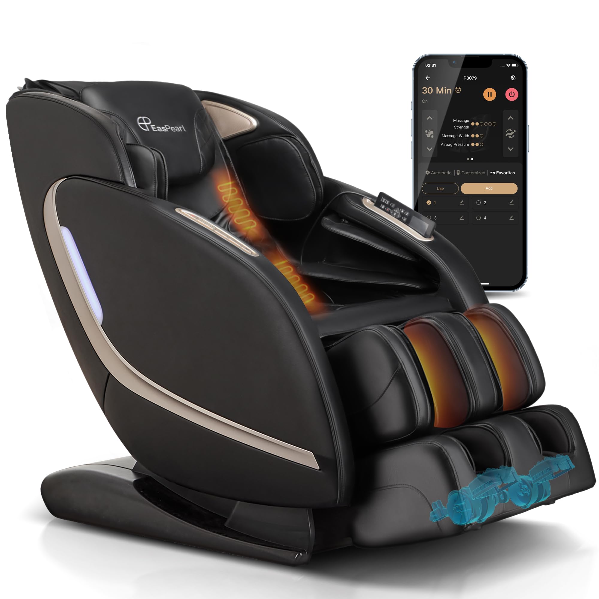 EASPEARL Massage Chair Full Body,53.15in SL-Track,Zero Gravity Massage Chair with Heat, Auto Footrest,OTA Upgraded 24 Auto Modes,LCD Screen,36 Airbags, Bluetooth&APP Control, Shiatsu&Thai Stretch
