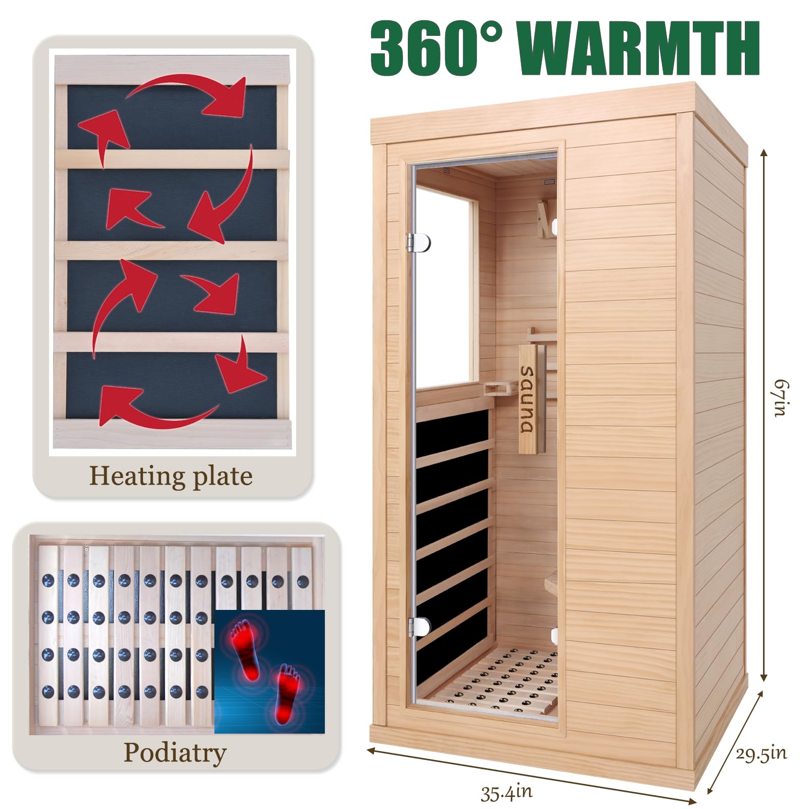 1350W Far Infrared Home Sauna, Energy-Efficient Fast-Heating Indoor Sauna Room with Bluetooth & 7-Color Therapy, Canadian Hemlock Wood, Modular Design - Ideal for Home Gym, Family Relaxation