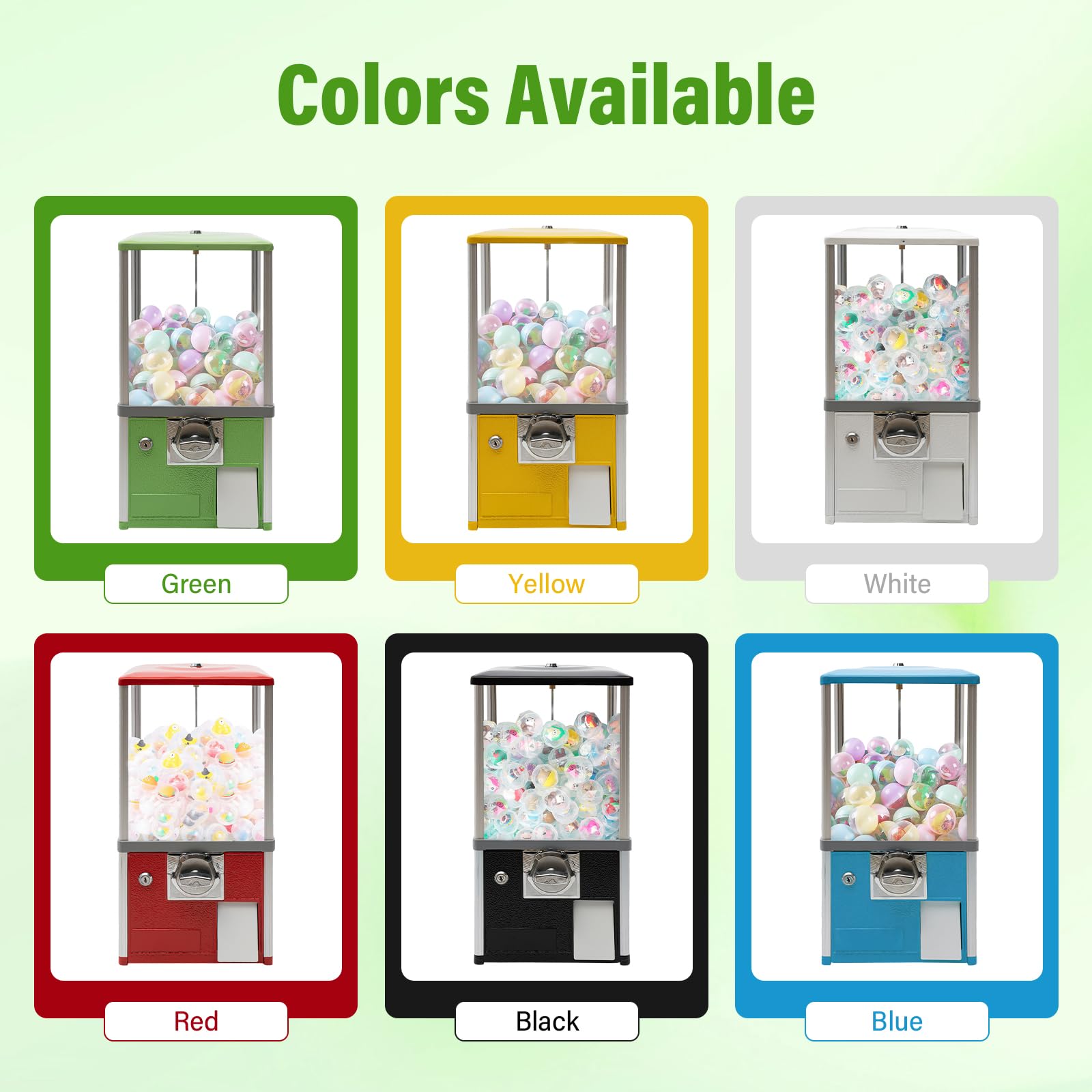 Big Commercial Capsule Vending Machine, 4-Side 25 Cent Coin Operated Gumball & Toy Dispenser, Freestanding Candy Machine for Bouncy Balls, Party Favors, Small Business, Multicolor (Yellow)