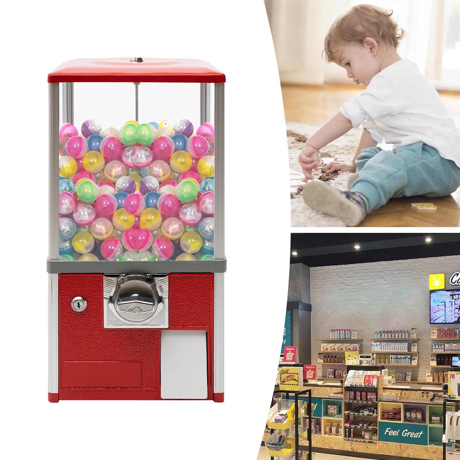Vending Machines, 25 Cents Coin Operated Vending Machine Commercial Large Capacity Gumball Machine Capsule Toys Vending Dispenser Vending Machine for Amusement Parks, Retail Stores (White)