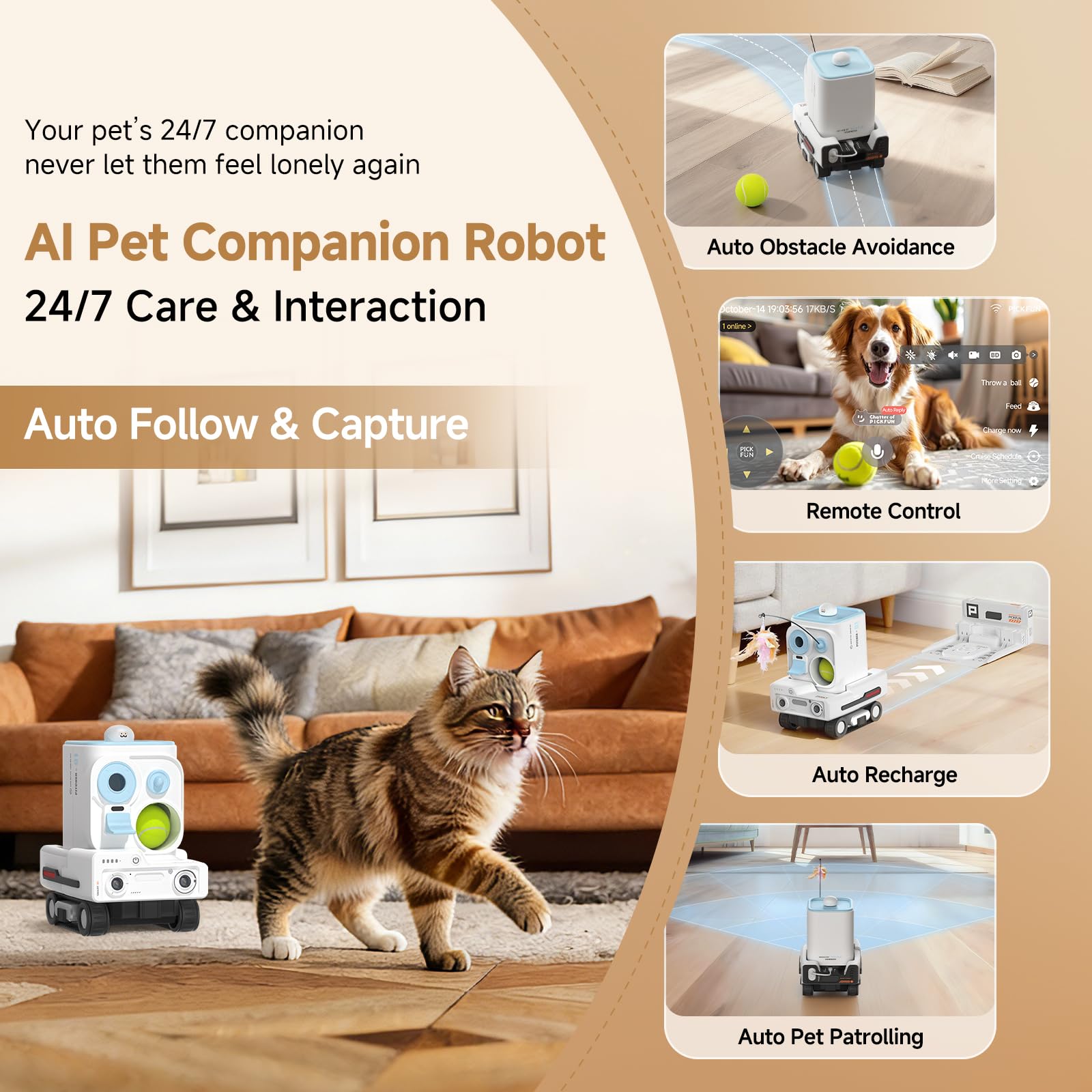Pmate AI Pet Camera Robot Companion for Dogs & Cats Robot Camera with Visual Recognition Remote Video Interaction Auto Feeding & Play Red Light Teaser Night Vision Auto Charging Blue