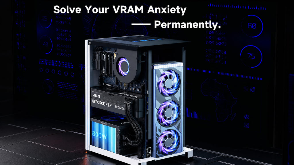 NIMO AI Station NAS Server AMD Ryzen 7 PRO with B70 Graphics Card | Built-in 800W Power Supply, 3x PCIe 4.0 SSD, USB4, SD UHS-II, 3.0 Inch Touch LCD for AI Developers & Video Creators