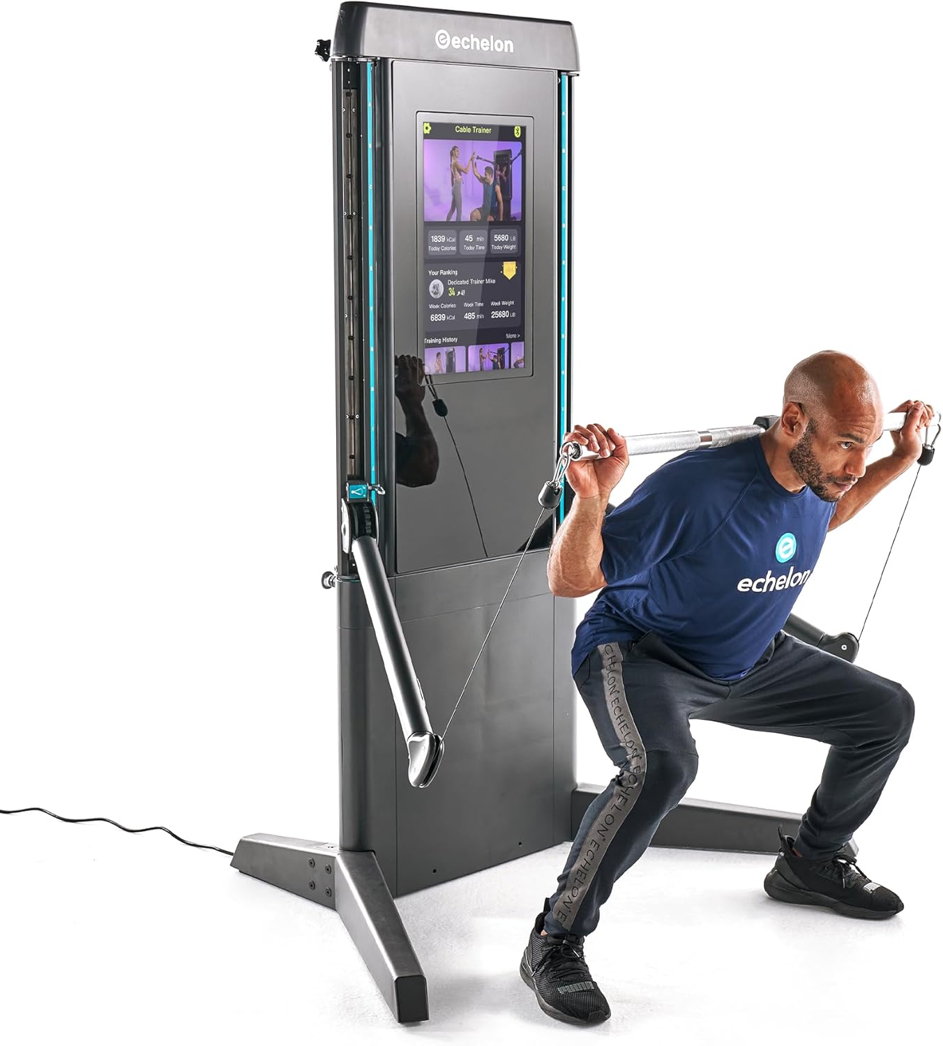 Echelon Strength Pro Commercial Grade Smart Wall-Mounted Trainer with 24” HD Touchscreen, 132 lb Digital Resistance Per Arm, Guided Workouts, WiFi Enabled