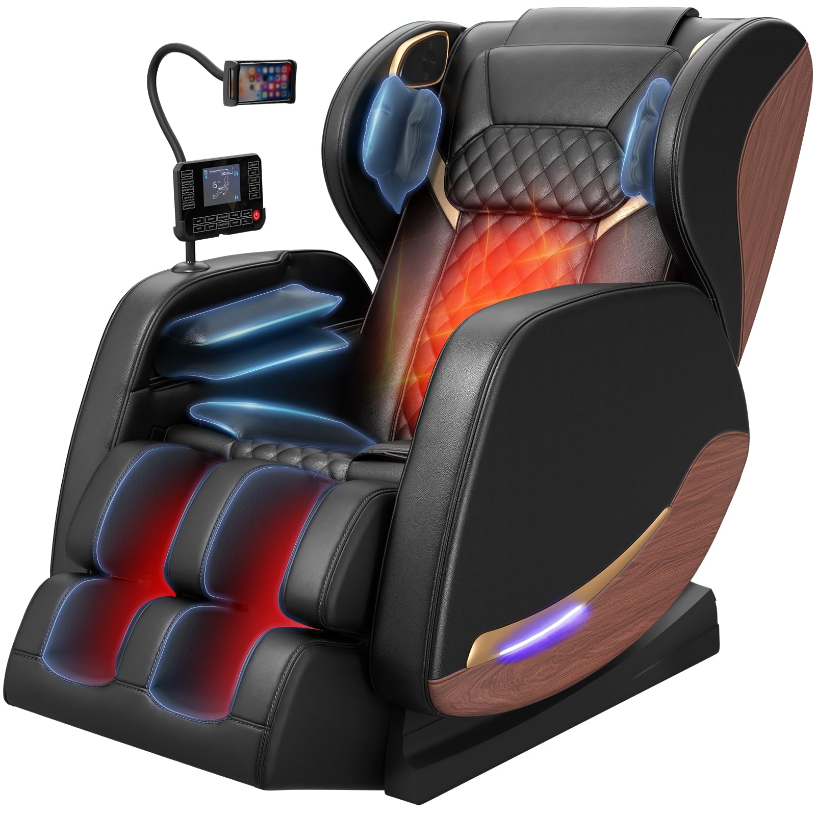 2026 Massage Chair, Massage Chairs Full Body and Recliner with 14 Fixed Points, Zero Gravity, Wood Grain Leather, Foot Massage, Airbags, Lumbar Heating, Bluetooth and Control Screen