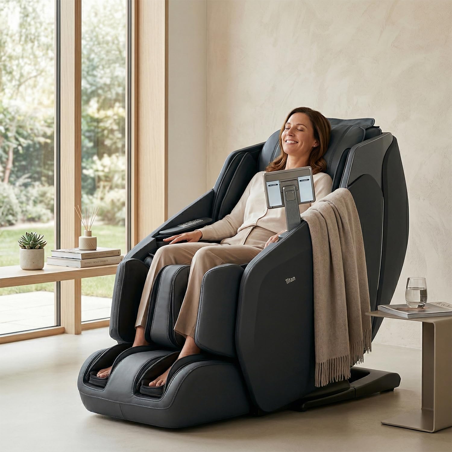 Titan Ti Reflex 3D l Full Body Airbag Massage Chair l Zero Gravity Reclining l Specialized Ankle Stretching Massage l SL-Track System l Space Saving l Automatic Extendable Footrest (Brown)
