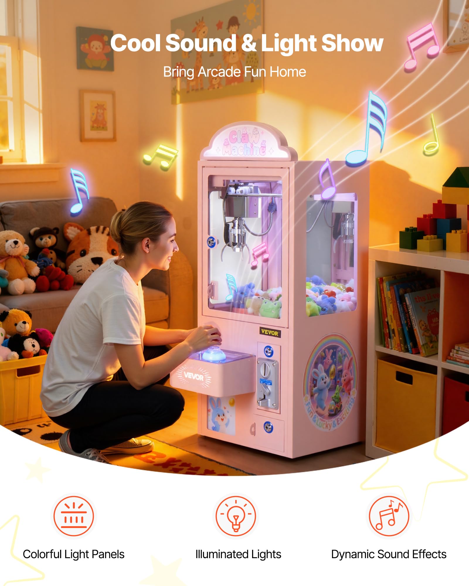 VEVOR Claw Crane Machine, Medium-Sized Arcade Game Machine with Claw + Grabber Double-Layer, Light & Sound, Toy Candy Grabber Prize Dispenser Vending Toy, for Commercial Home Cinema, Black Purple