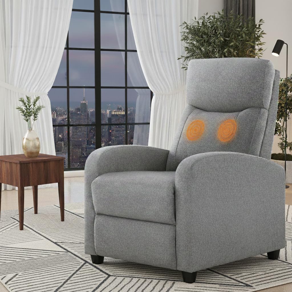 Simple Deluxe Massage Recliner Chair - Adjustable PU Leather Recliner, Luxe Reading Chair & Sofa Chair for Living Room Chairs or Bedroom Chair, Small Recliner for Home Theater, Black