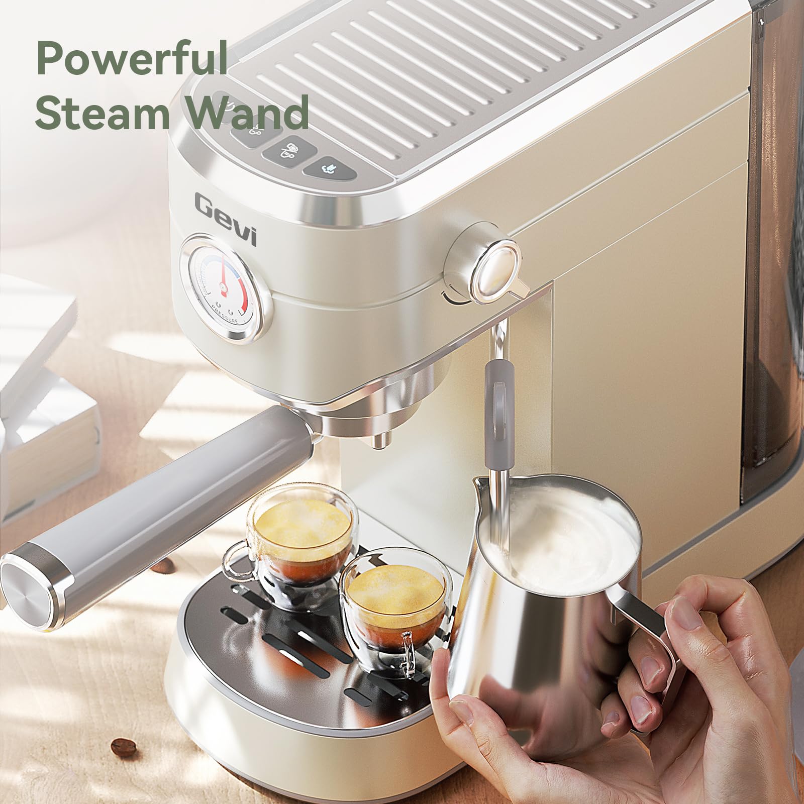 Gevi Commercial Espresso and Coffee Makers, Professional 20 Bar Espresso Maker with Milk Frother, Stainless Steel Expresso Coffee Machines for Home, Compact Cappuccino Machine, Great Gift