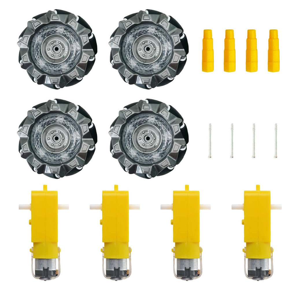 DIY Mecanum Wheel Car Kit with Metal Chassis and TT Motor Smart Robot 4WD Omnidirectional Car Programming Kit with Speed Encoder for Arduino/Microbit/Raspberry Pi for Adult Age 15+(Unassembled)