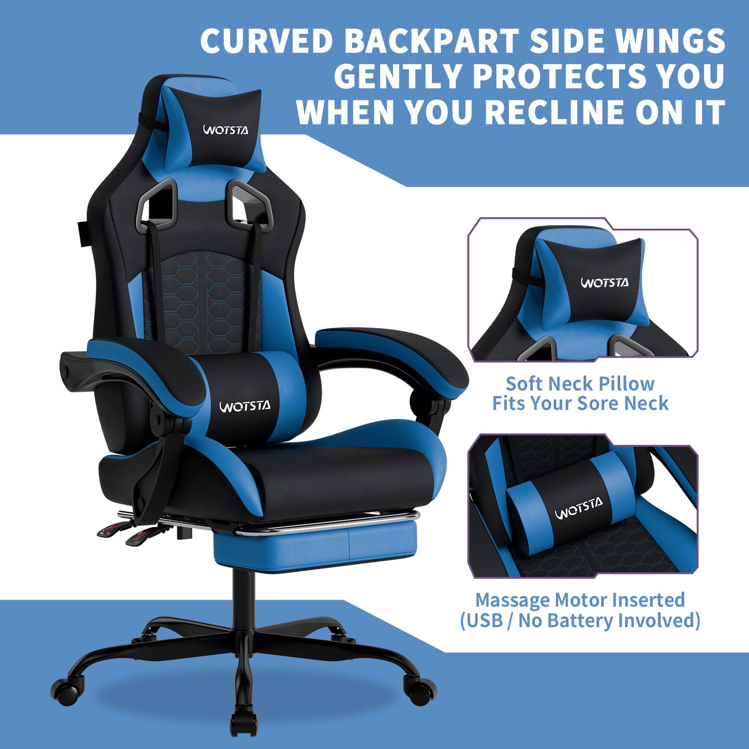 Gaming Chair with Massage,Ergonomic PC Gaming Chair with Footrest Comfortable Headrest and Lumbar Support, High Back, 300LBS (Grey)