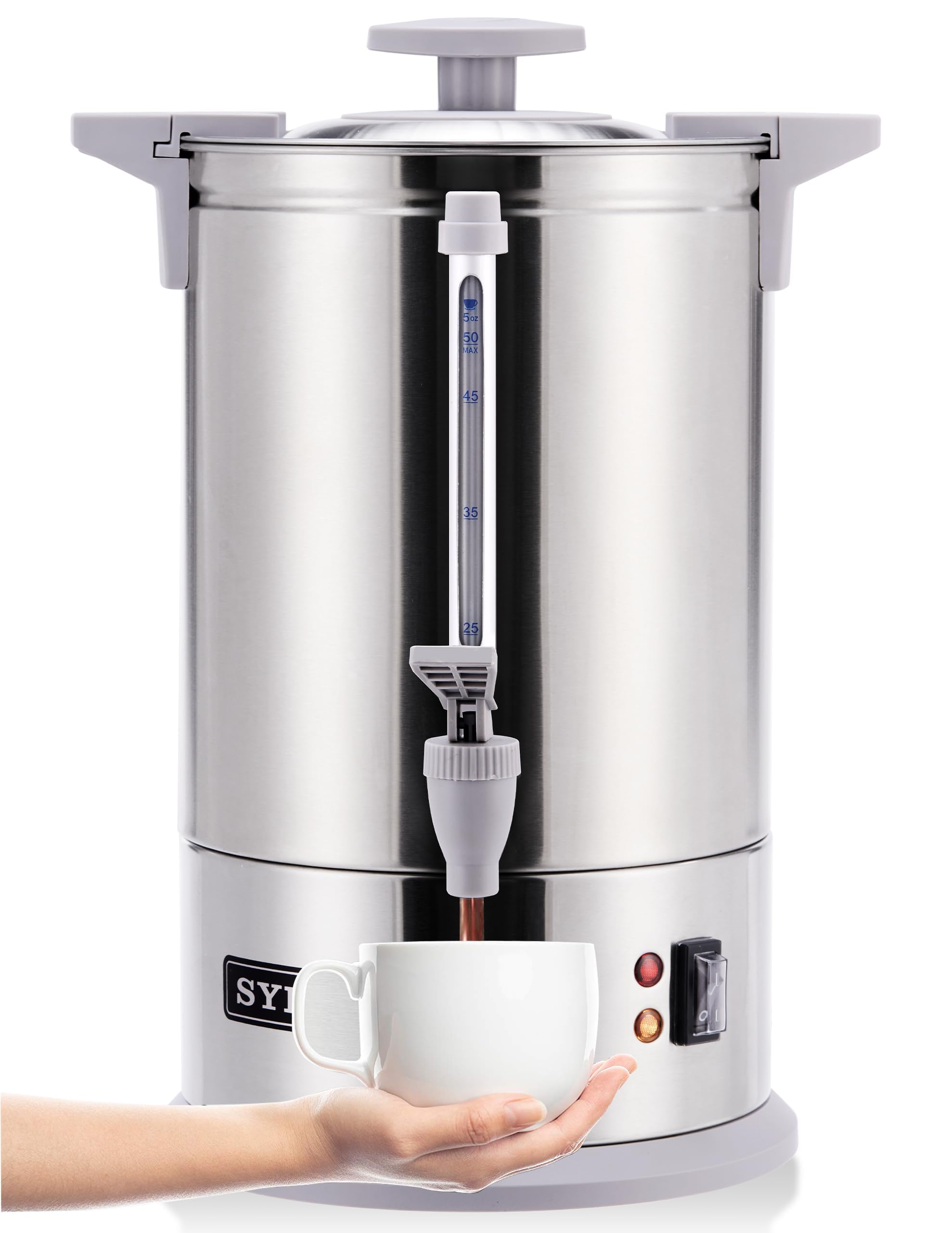 SYBO SR-CP-100B Commercial Grade Stainless Steel Percolate Coffee Maker Hot Water Urn for Catering, 100-Cup 16 L, Metallic
