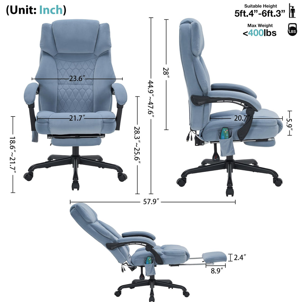 Massage Office Chair with Foot Rest 6 Points Vibration and Heat Home Office Desk Chairs for Heavy People 400lbs Reclining Managerial Chairs Ergonomic Executive Chair (Black)