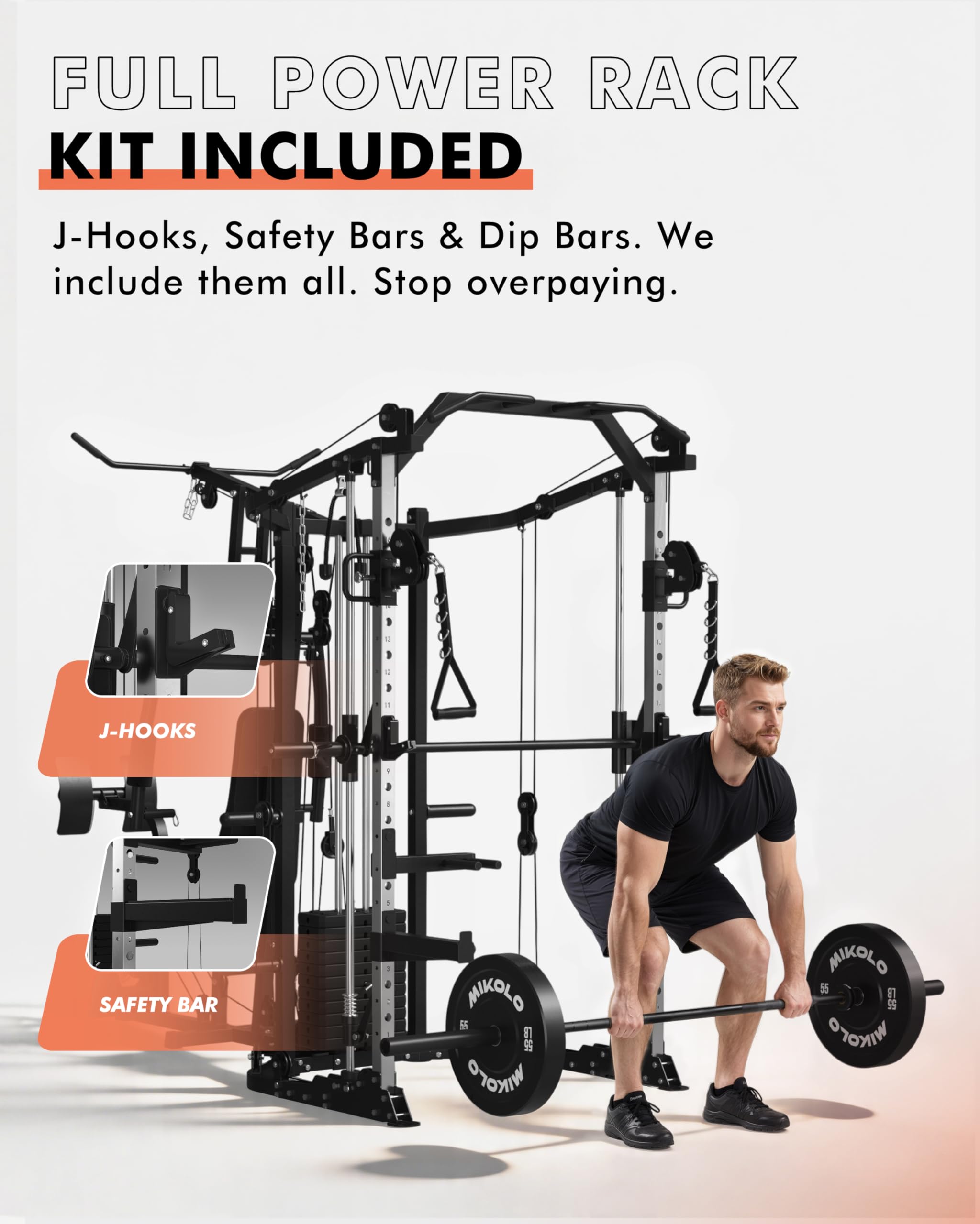 GMWD Dual-Station SmithΔ Machine Power Cage, All-in-One Home Gym Workout Station with 121LB Weight Stacks & Cable Crossover, Professional Functional Trainer for Couples & Family Strength Training