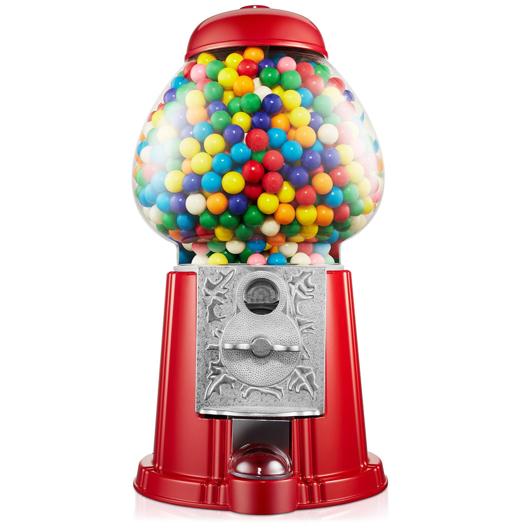 Olde Midway 15" Gumball Machine with Glass Globe and Metal Base - Red, Vintage-Style Bubble Gum Candy Dispenser