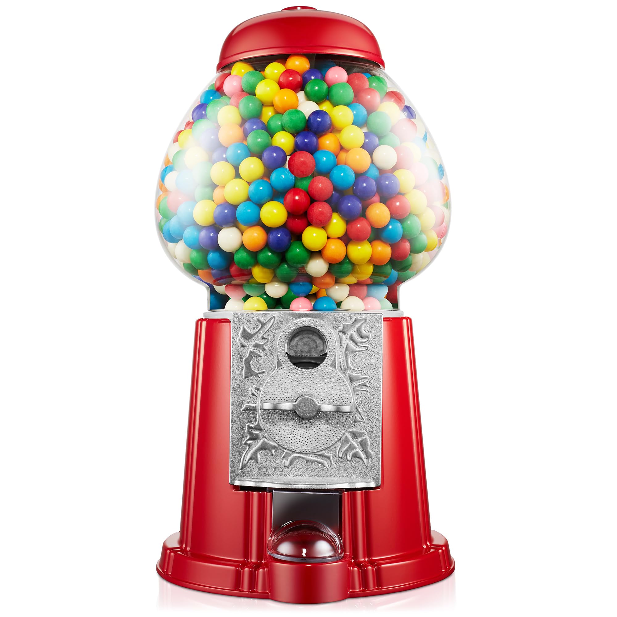 Olde Midway 15" Gumball Machine with Glass Globe and Metal Base - Red, Vintage-Style Bubble Gum Candy Dispenser
