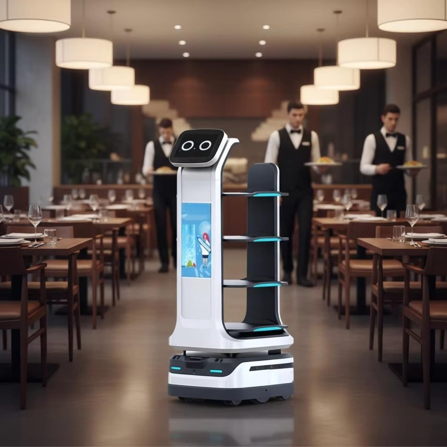 Multi-Scenario Food Delivery Robot Supporting Lift & Auto Door Pass, Long Runtime & Auto Charge, Delivery Robot with Non-Slip Tray for KTV Restaurant Hotel, Smooth Delivery with Flexible Suspension